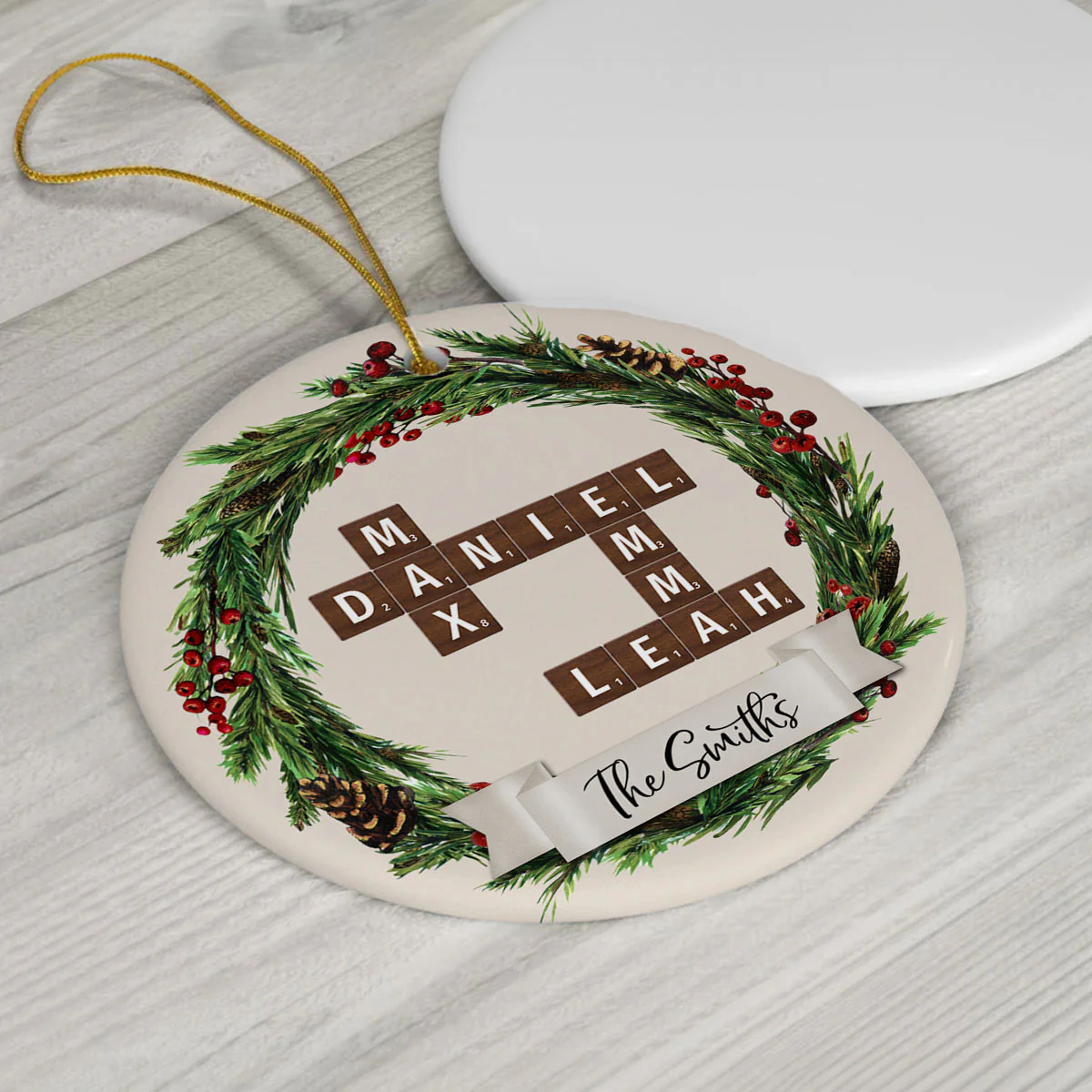 Family Wreath Crossword Puzzle Personalized Ceramic Ornament, Christmas Tree Decor, Christmas Gift for Husband, Wife, Children - Image 7