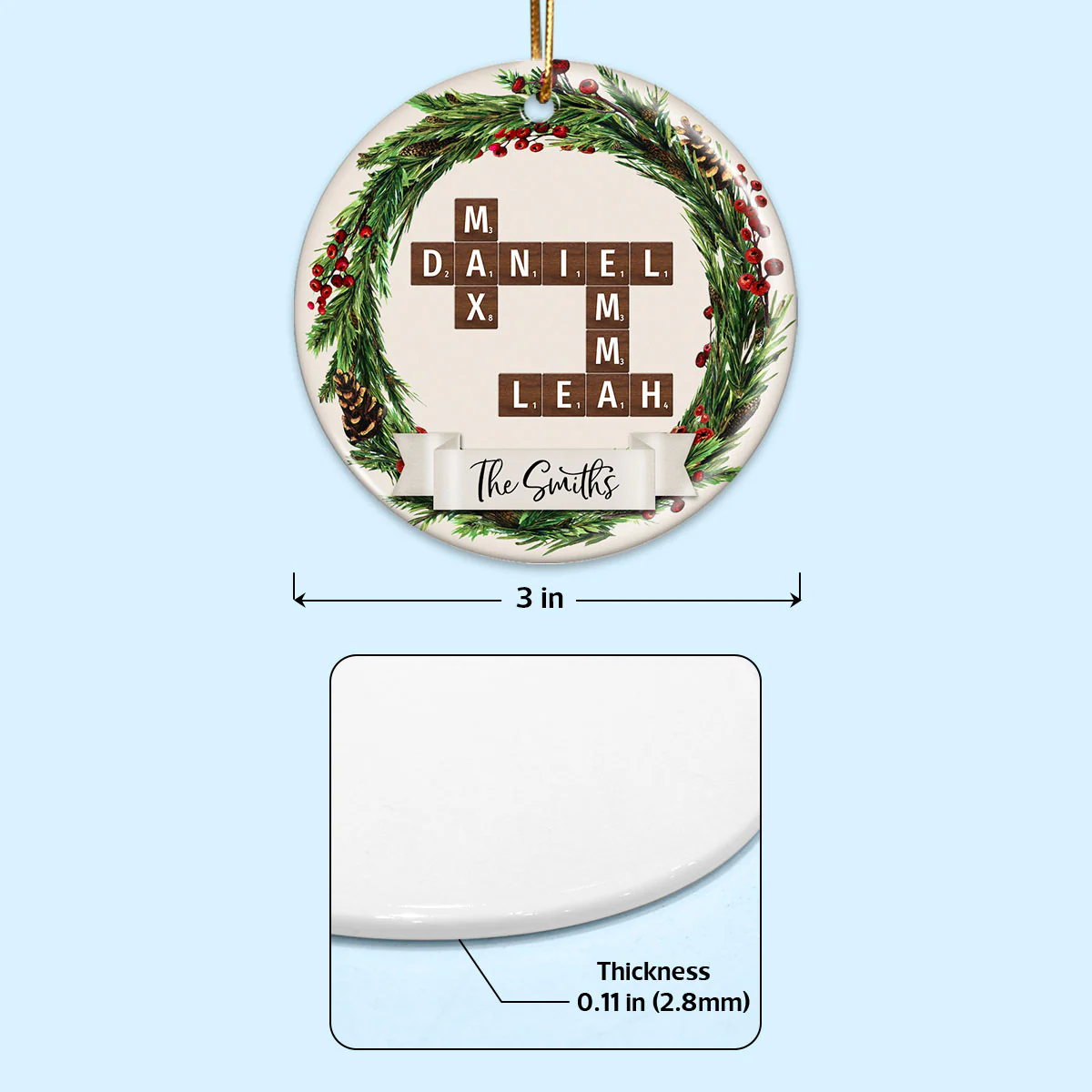 Family Wreath Crossword Puzzle Personalized Ceramic Ornament, Christmas Tree Decor, Christmas Gift for Husband, Wife, Children - Image 8