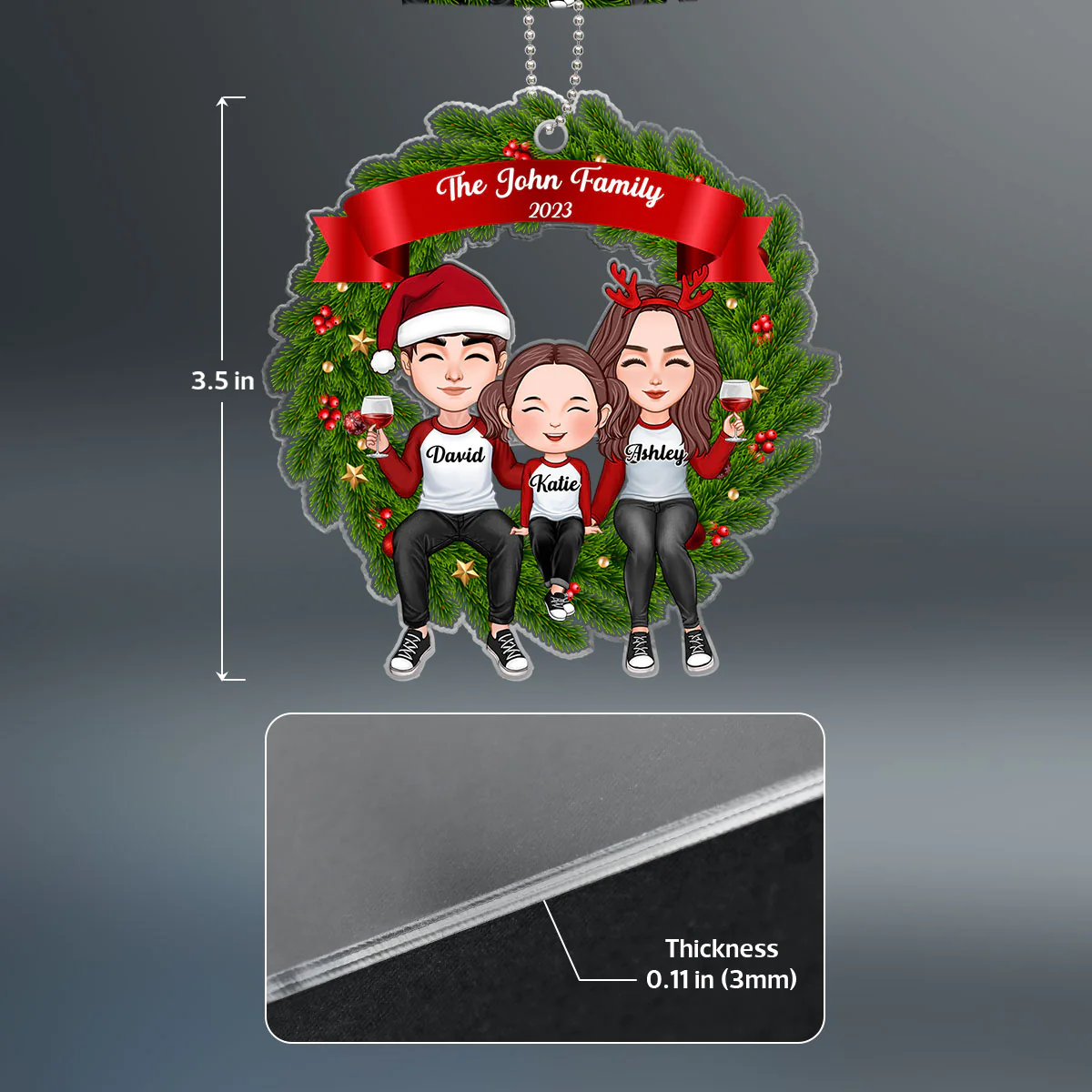 Family Wreath Personalized Acrylic Ornament - Image 4