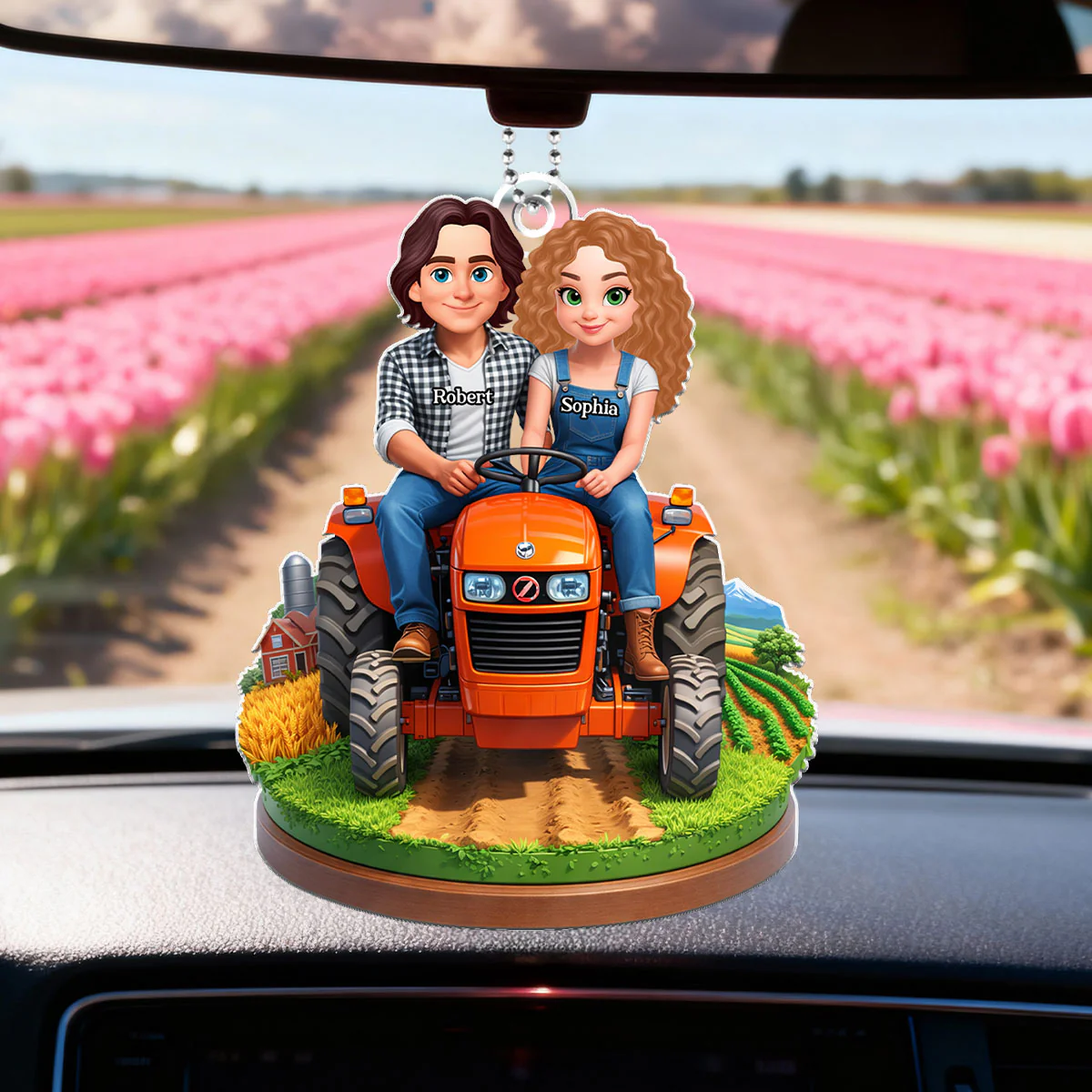 Farmer Couple - Personalized Car Hanger - Gift for Couple - Image 2