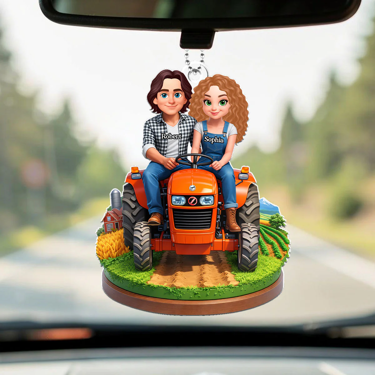 Farmer Couple - Personalized Car Hanger - Gift for Couple - Image 3