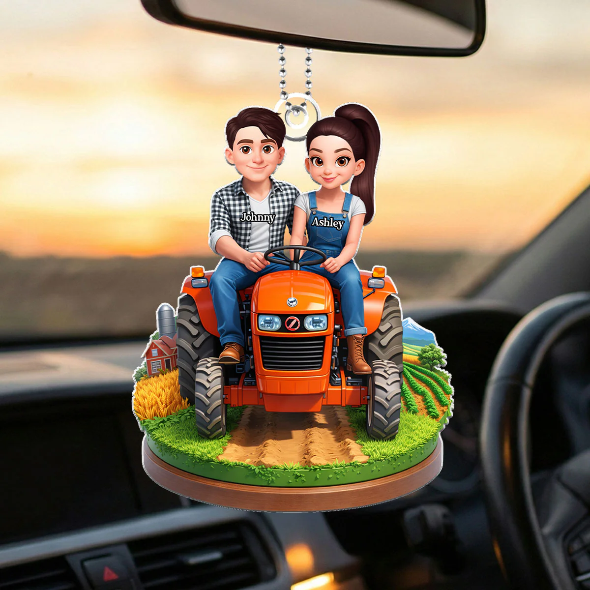 Farmer Couple - Personalized Car Hanger - Gift for Couple - Image 4