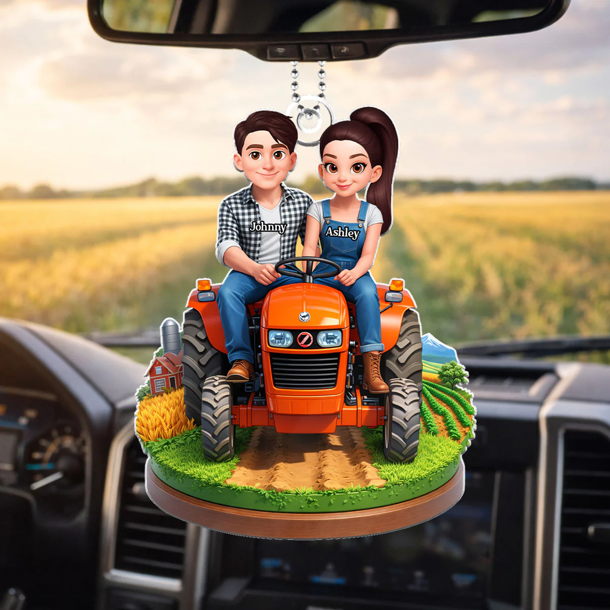 Farmer Couple - Personalized Car Hanger - Gift for Couple - Image 5