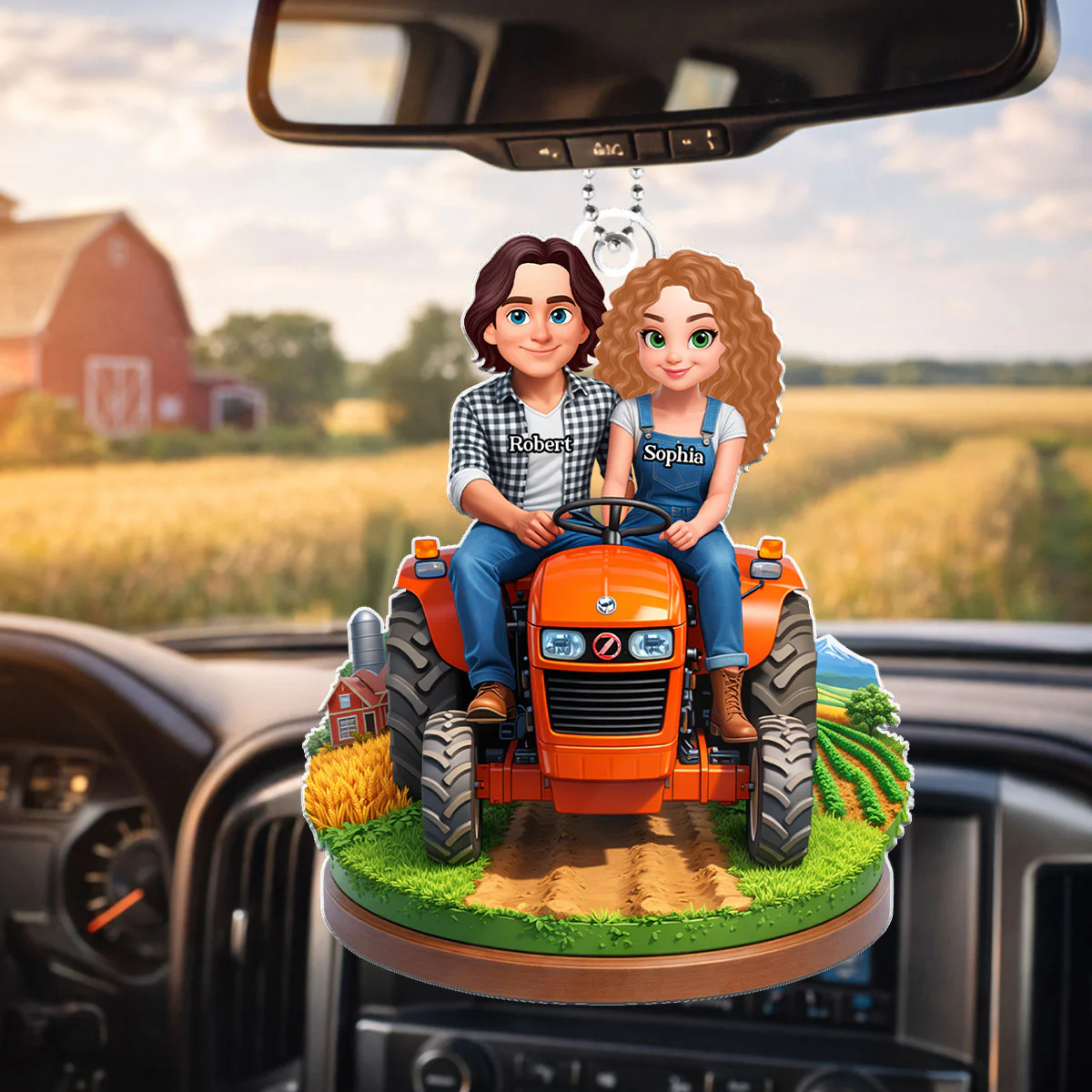 Farmer Couple - Personalized Car Hanger - Gift for Couple - Image 6
