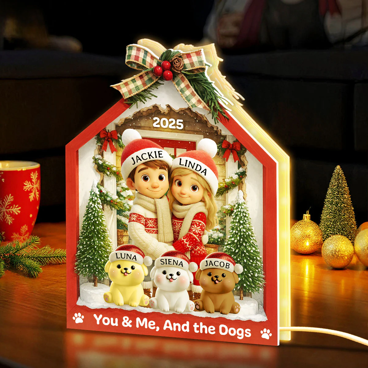 Farmhouse Couple & Dogs Cats - Personalized Light Box - Christmas Decor, Heartwarming Gift for him, Gift for her - Image 3