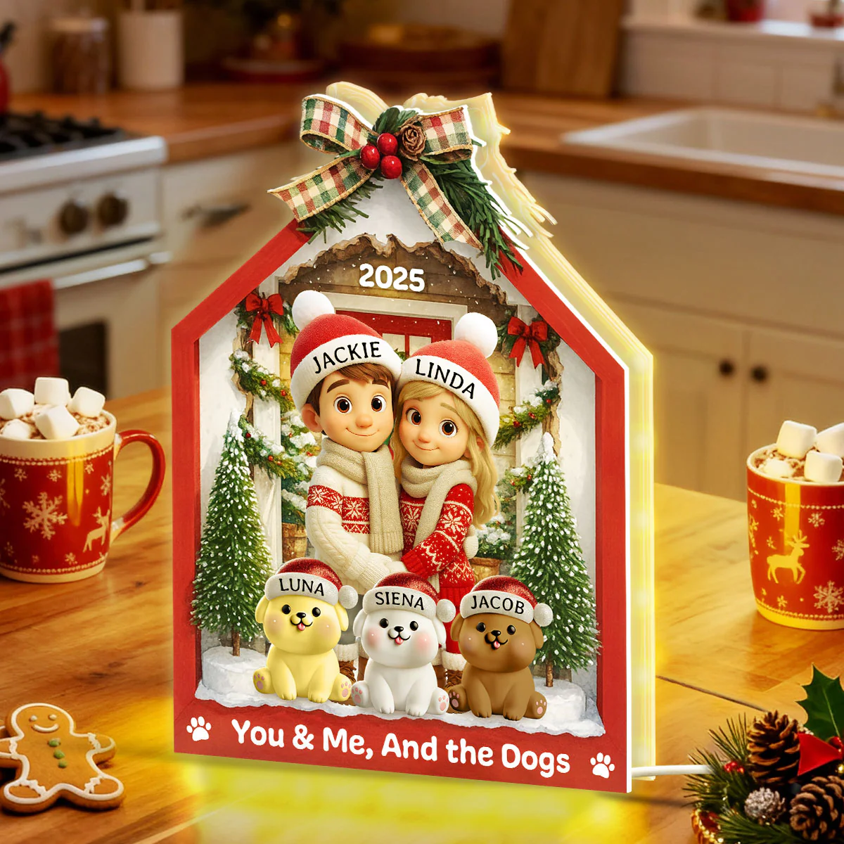 Farmhouse Couple & Dogs Cats - Personalized Light Box - Christmas Decor, Heartwarming Gift for him, Gift for her - Image 4