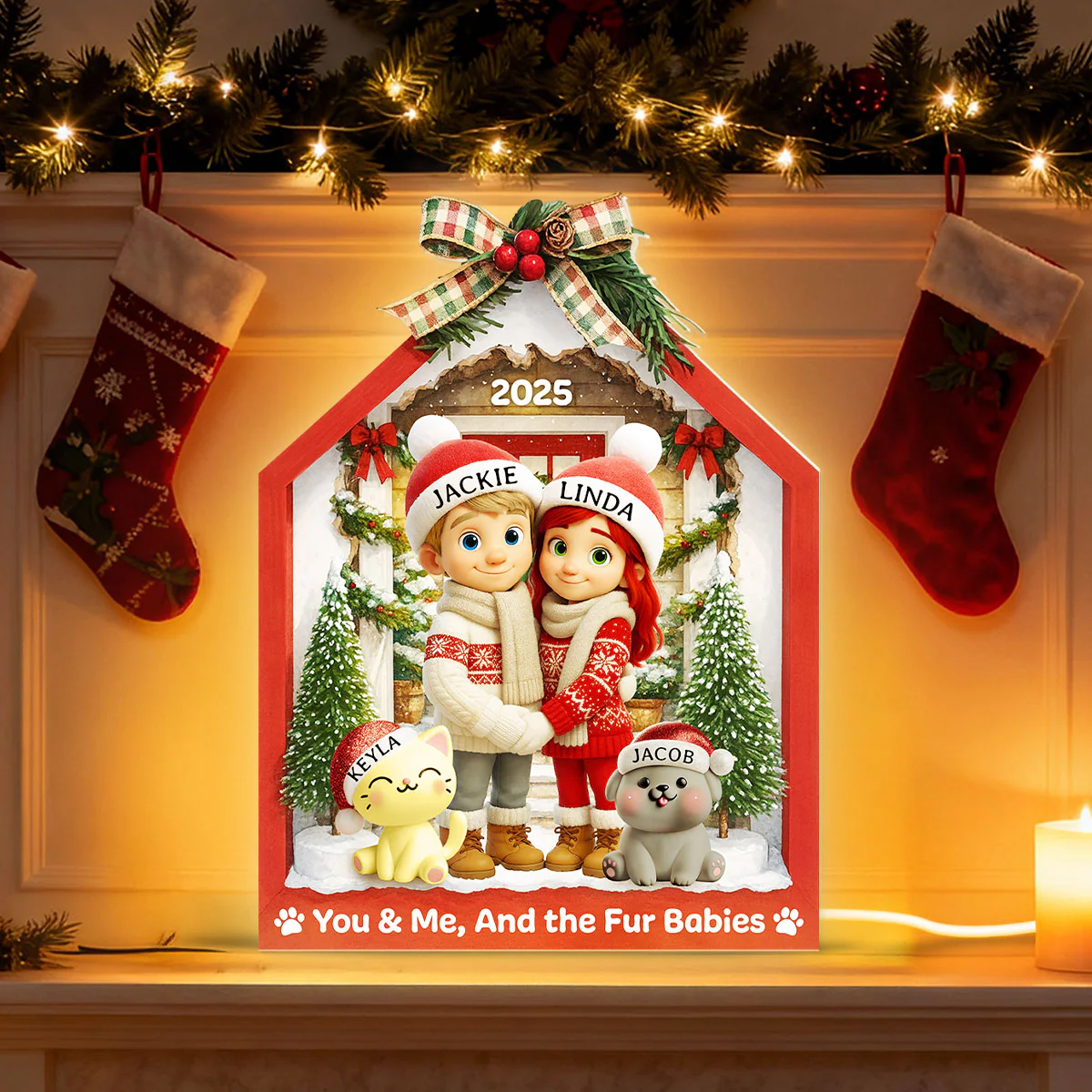 Farmhouse Couple & Dogs Cats - Personalized Light Box - Christmas Decor, Heartwarming Gift for him, Gift for her - Image 5