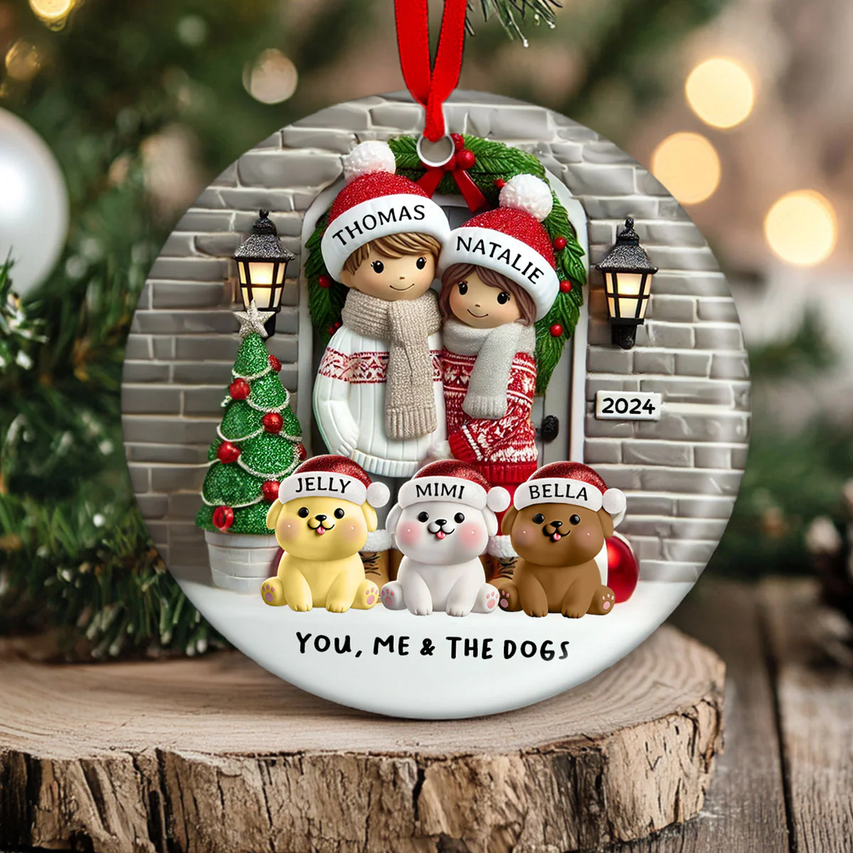 Farmhouse Couple Personalized Christmas Ceramic Ornament with Optional Pet Dog Cat, Christmas Gift for Him, Gift for Her
