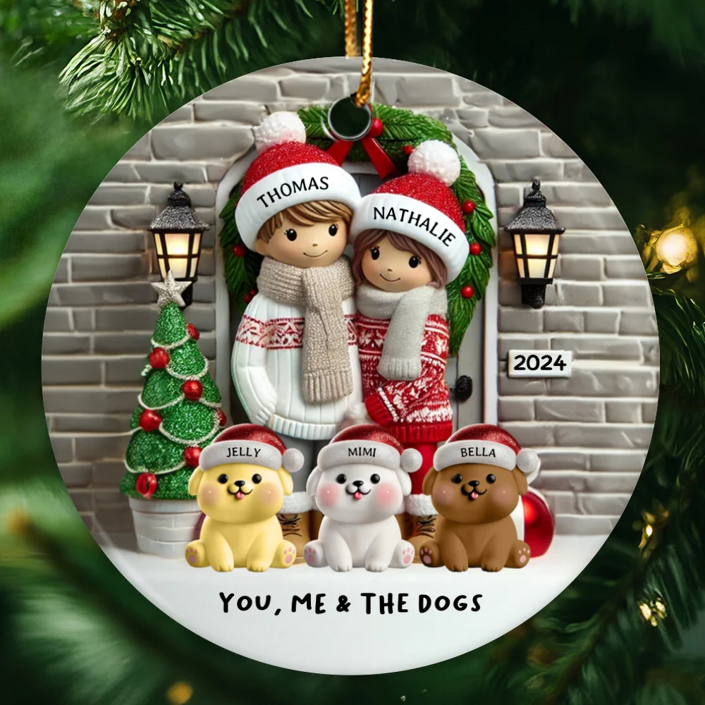 Farmhouse Couple Personalized Christmas Ceramic Ornament with Optional Pet Dog Cat, Christmas Gift for Him, Gift for Her - Image 10