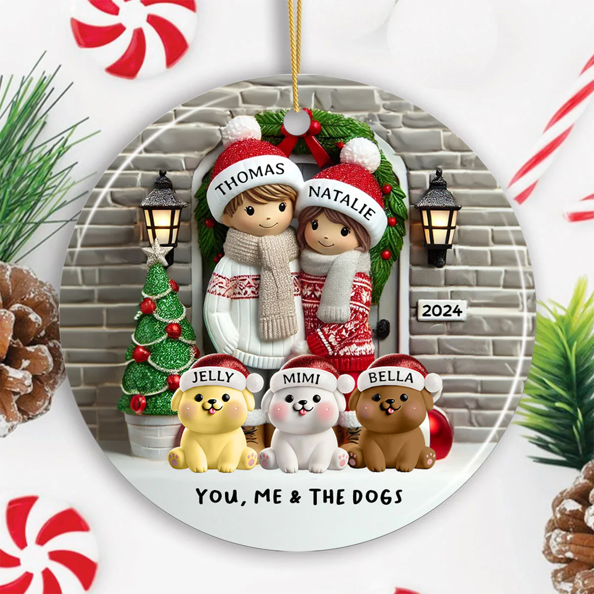 Farmhouse Couple Personalized Christmas Ceramic Ornament with Optional Pet Dog Cat, Christmas Gift for Him, Gift for Her - Image 3