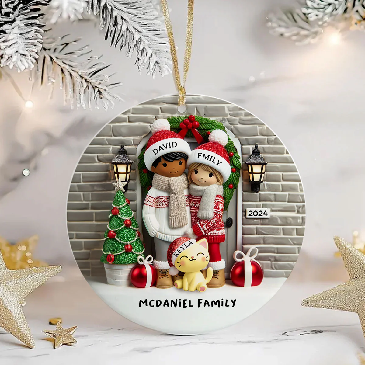 Farmhouse Couple Personalized Christmas Ceramic Ornament with Optional Pet Dog Cat, Christmas Gift for Him, Gift for Her - Image 6