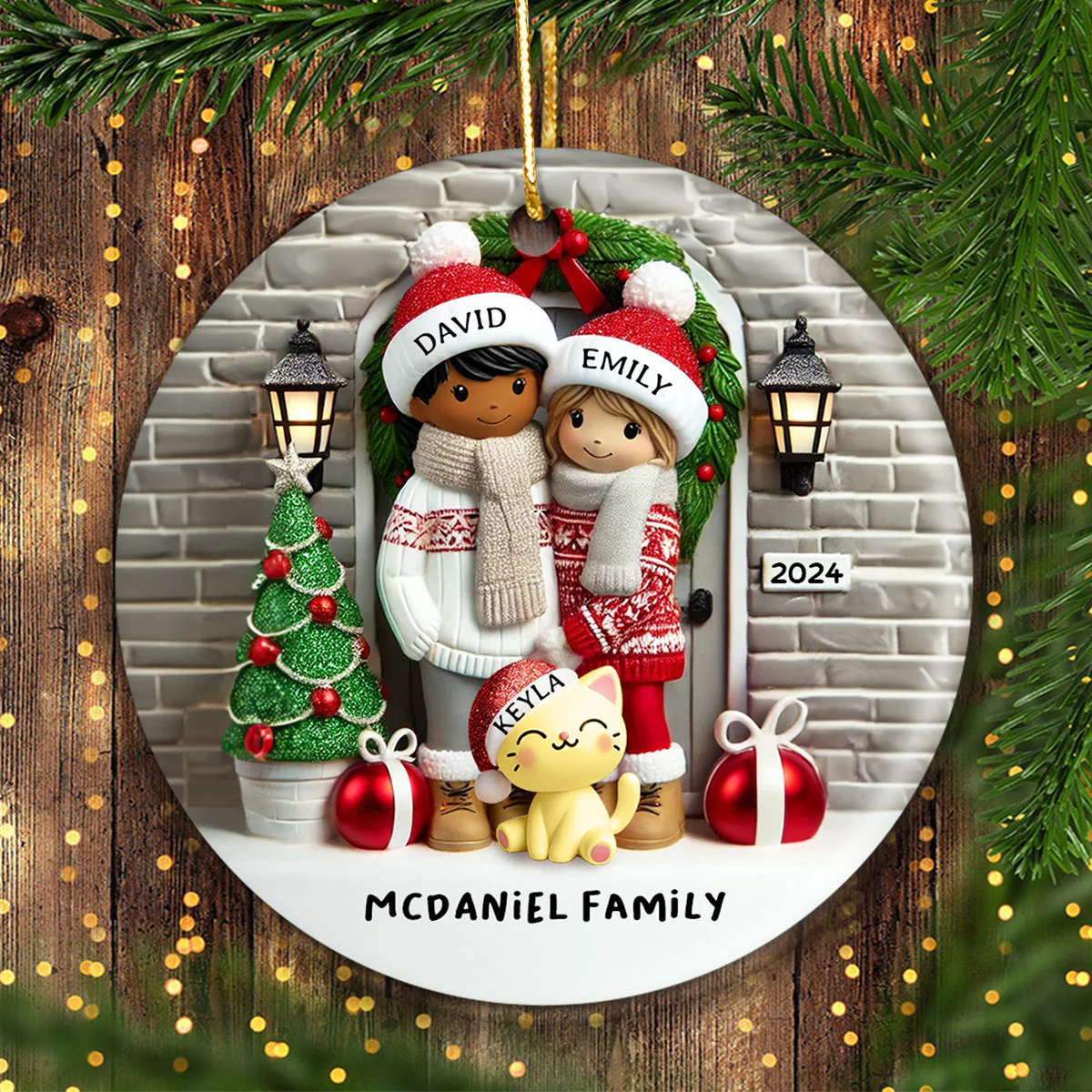 Farmhouse Couple Personalized Christmas Ceramic Ornament with Optional Pet Dog Cat, Christmas Gift for Him, Gift for Her - Image 7