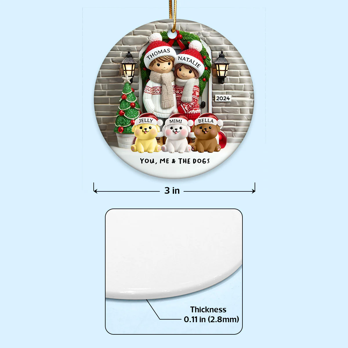 Farmhouse Couple Personalized Christmas Ceramic Ornament with Optional Pet Dog Cat, Christmas Gift for Him, Gift for Her - Image 8