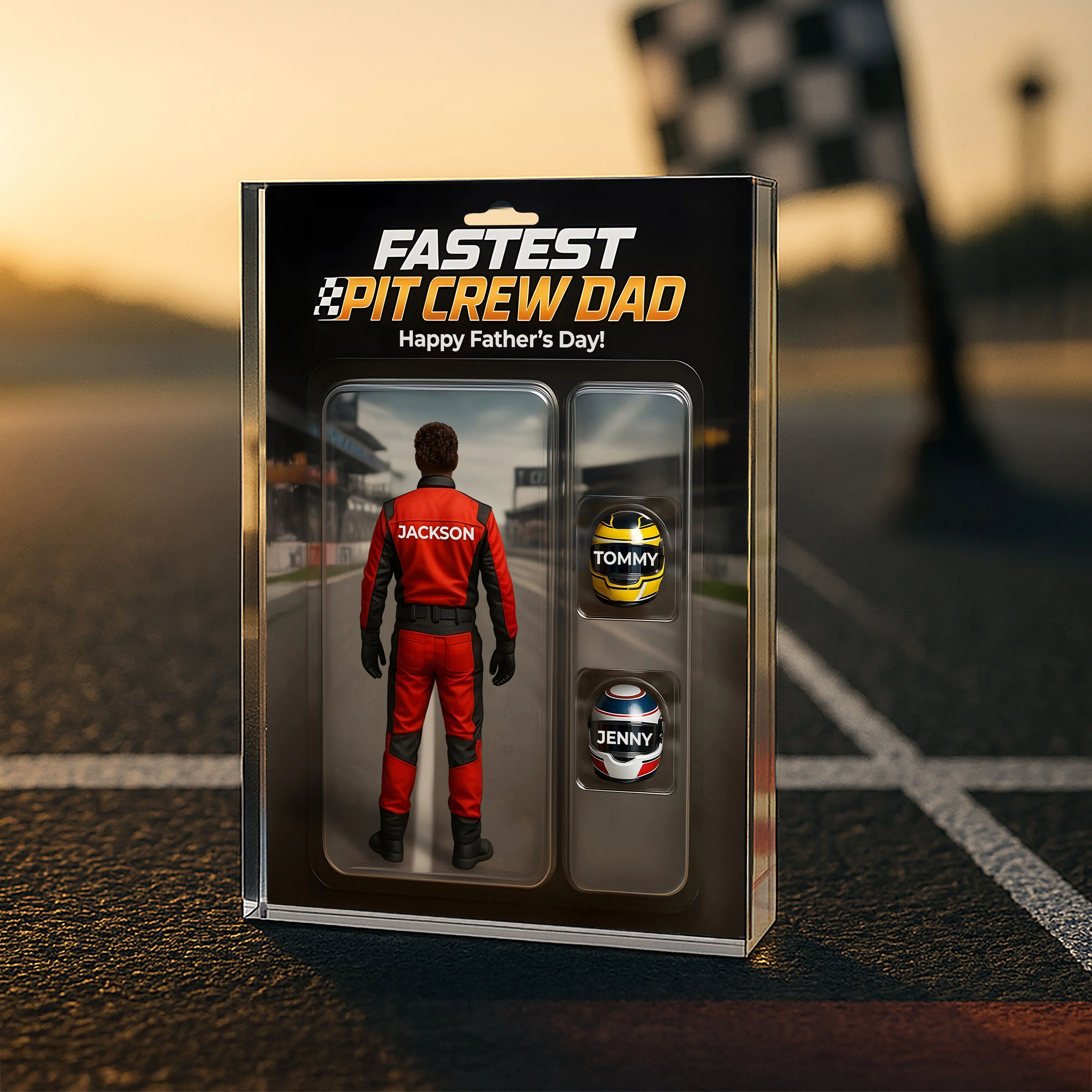 Fastest Pit Crew Dad With Kids' Names Custom Figure Personalized Acrylic Block Plaque, Unique Gift For Him, For Motorsport Lover, Racing Dad - Image 2