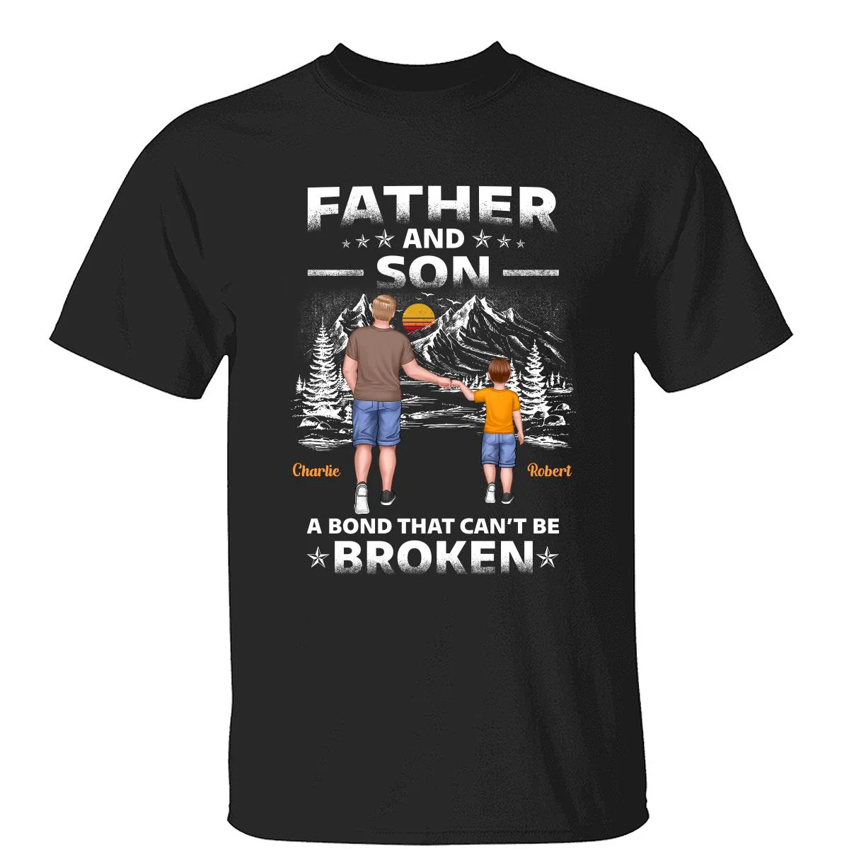 Father And Children Punch Hands Mountain Sketch Personalized Shirt