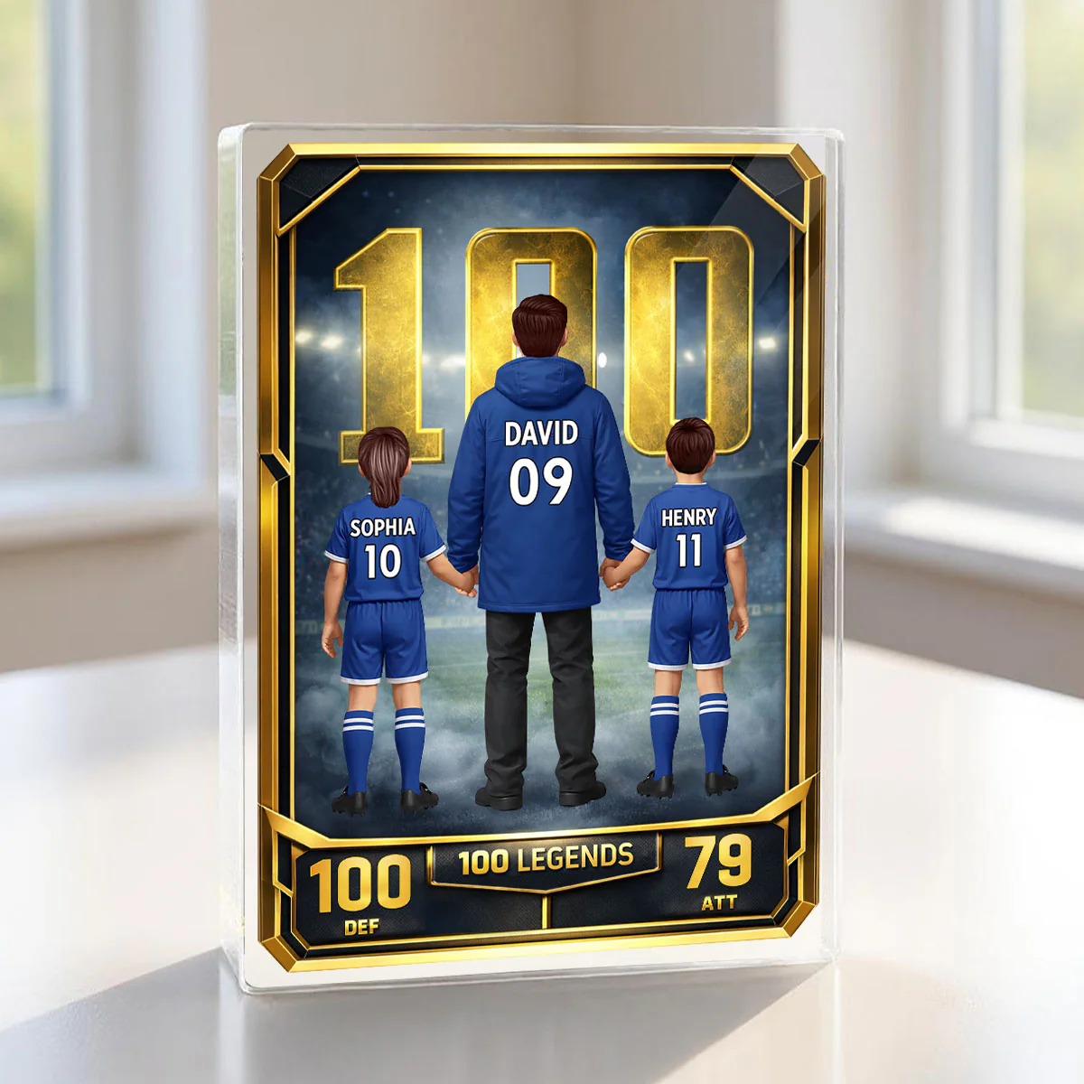 Father And Kids 100 Legends Trading Card - Personalised Acrylic Block Plaque - UK Gift For Football Dad - Image 2