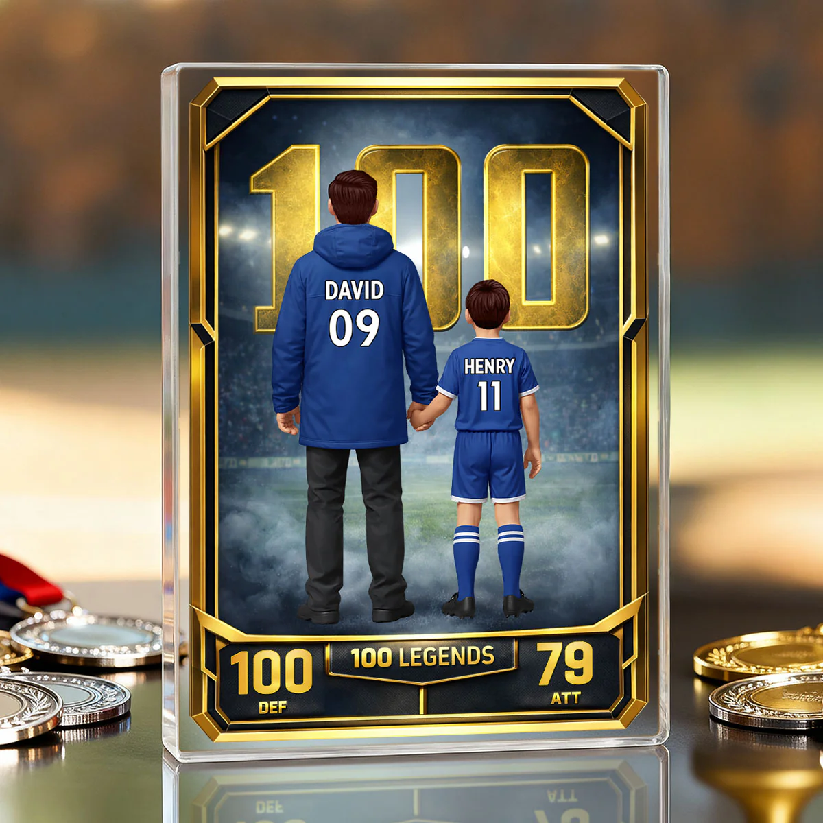 Father And Kids 100 Legends Trading Card - Personalised Acrylic Block Plaque - UK Gift For Football Dad - Image 3