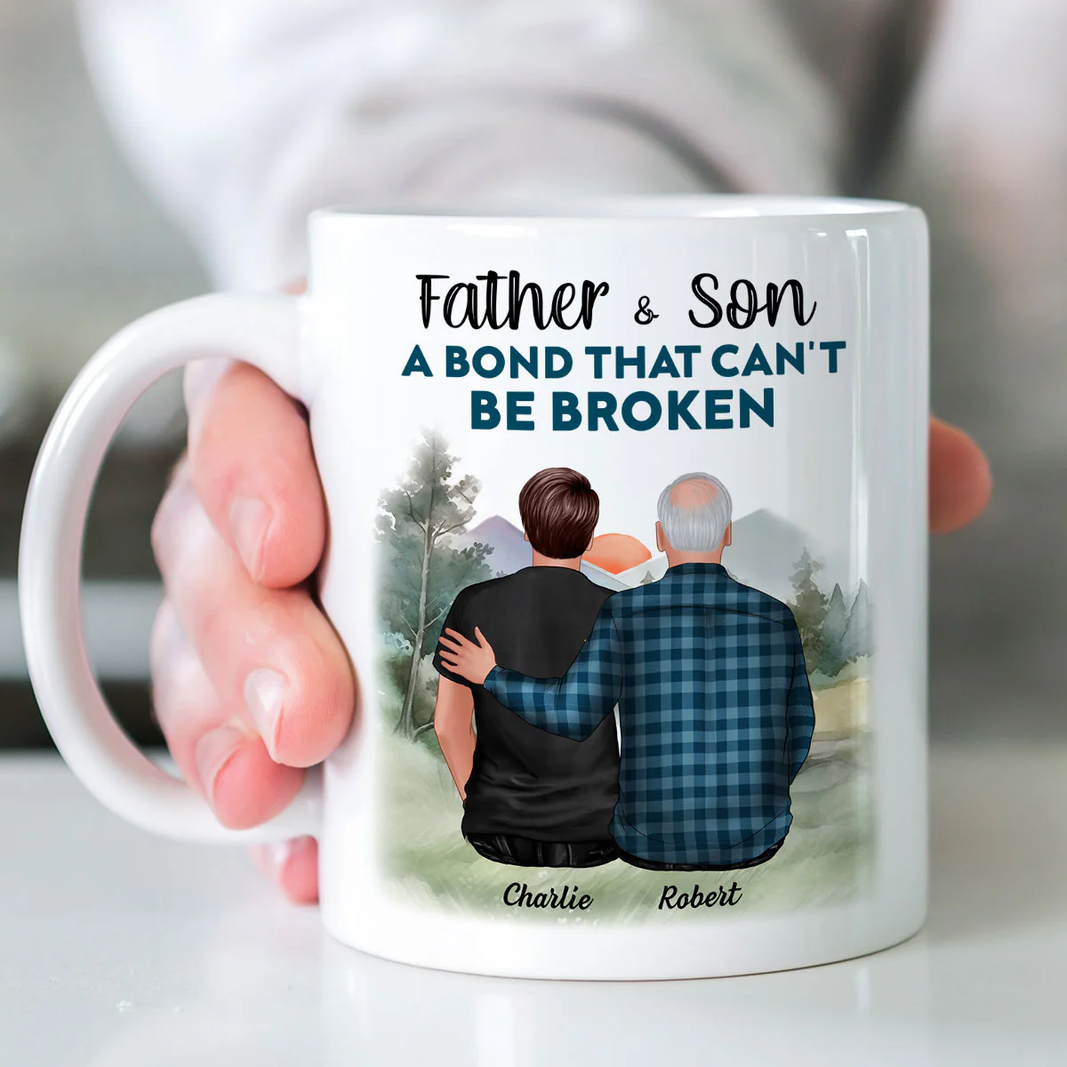 Father And Son Daughter, A Bond That Can't Be Broken Personalized Mug, Father's Day Gift For Dad, For Husband, For Him - Image 2