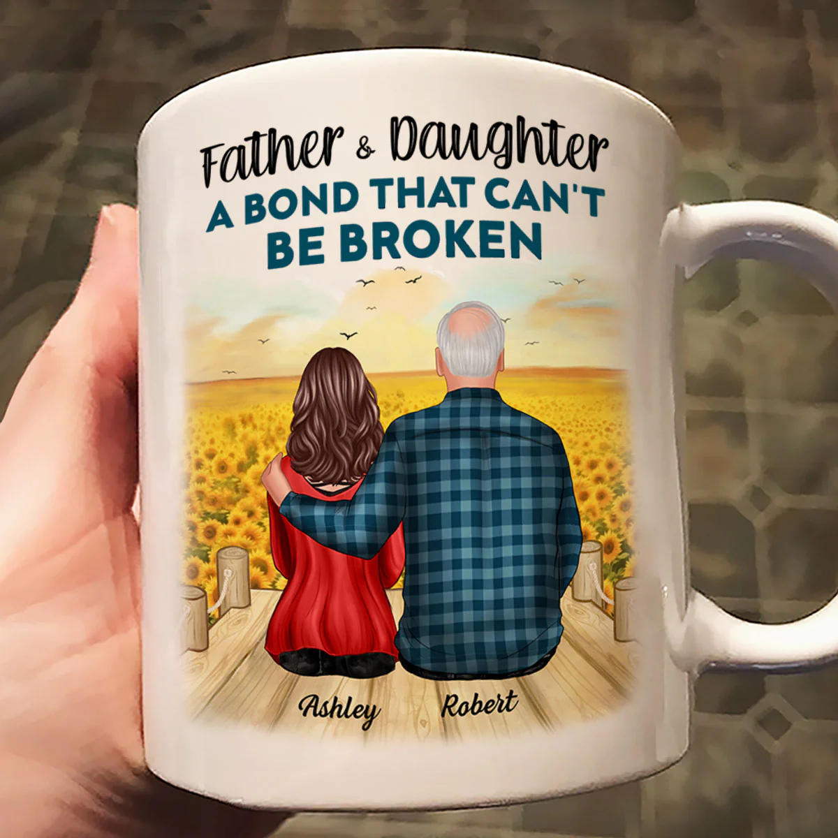 Father And Son Daughter, A Bond That Can't Be Broken Personalized Mug, Father's Day Gift For Dad, For Husband, For Him - Image 3