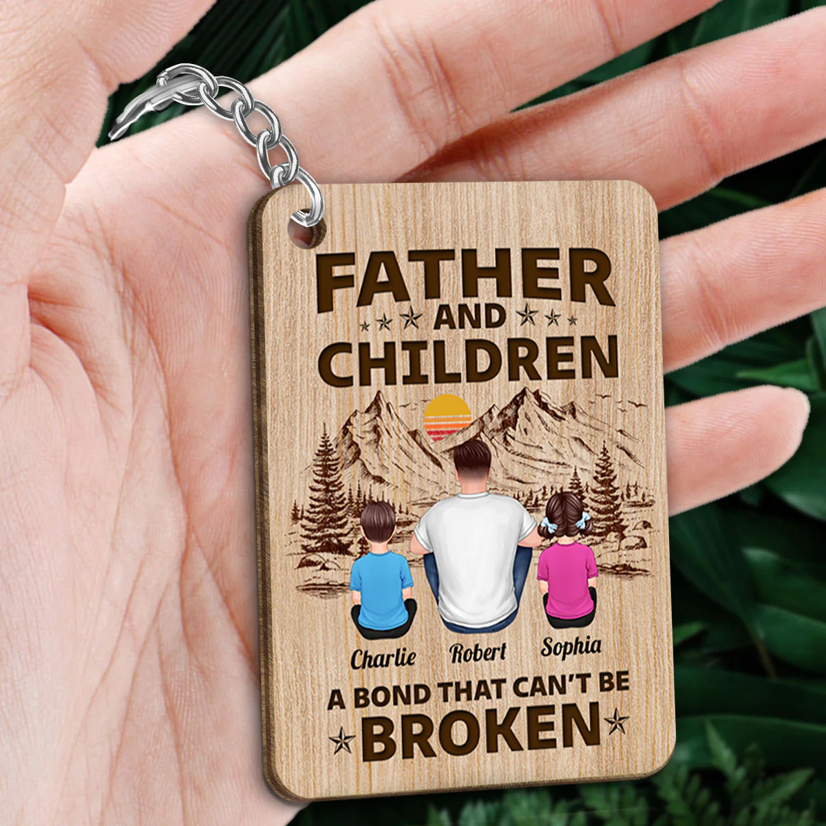 Father Daughter A Bond Can‘t Be Broken Personalized Wooden Keychain - Image 2
