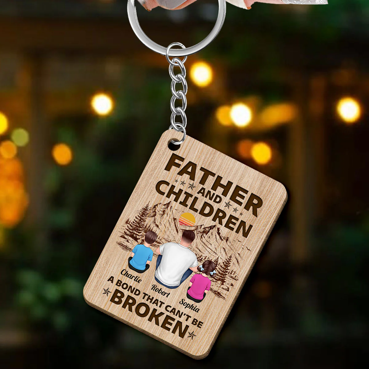 Father Daughter A Bond Can‘t Be Broken Personalized Wooden Keychain - Image 3