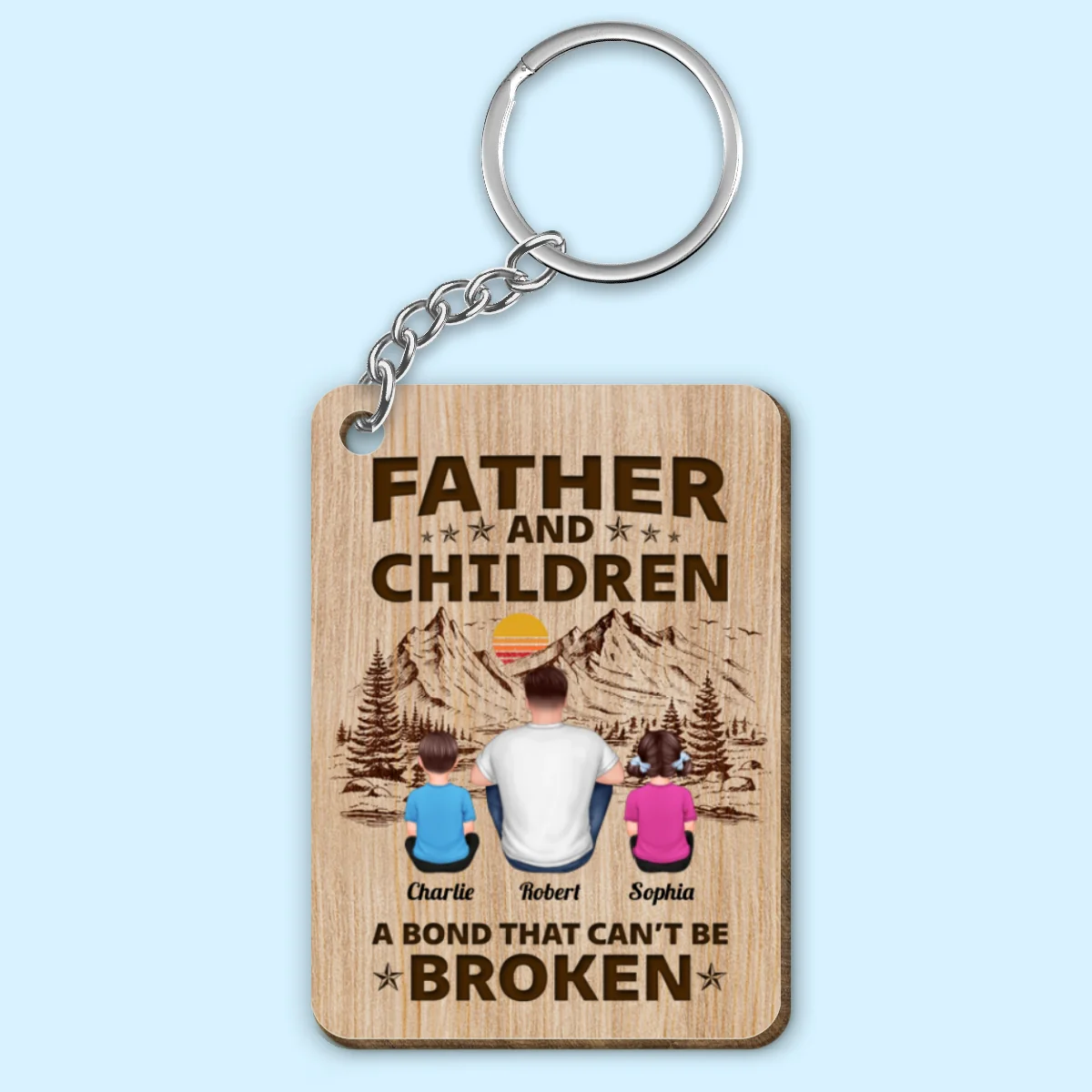 Father Daughter A Bond Can‘t Be Broken Personalized Wooden Keychain - Image 4