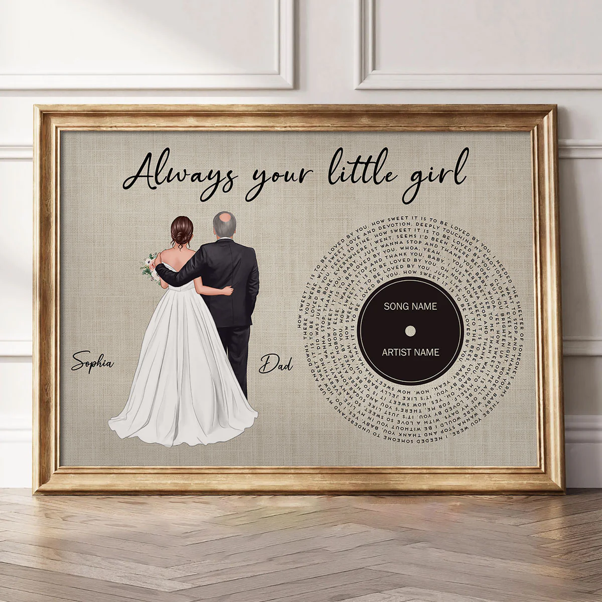 Father Daughter Dance Custom Vinyl Record Song Lyrics Personalized Poster, Gift For Father Of The Bride - Image 4