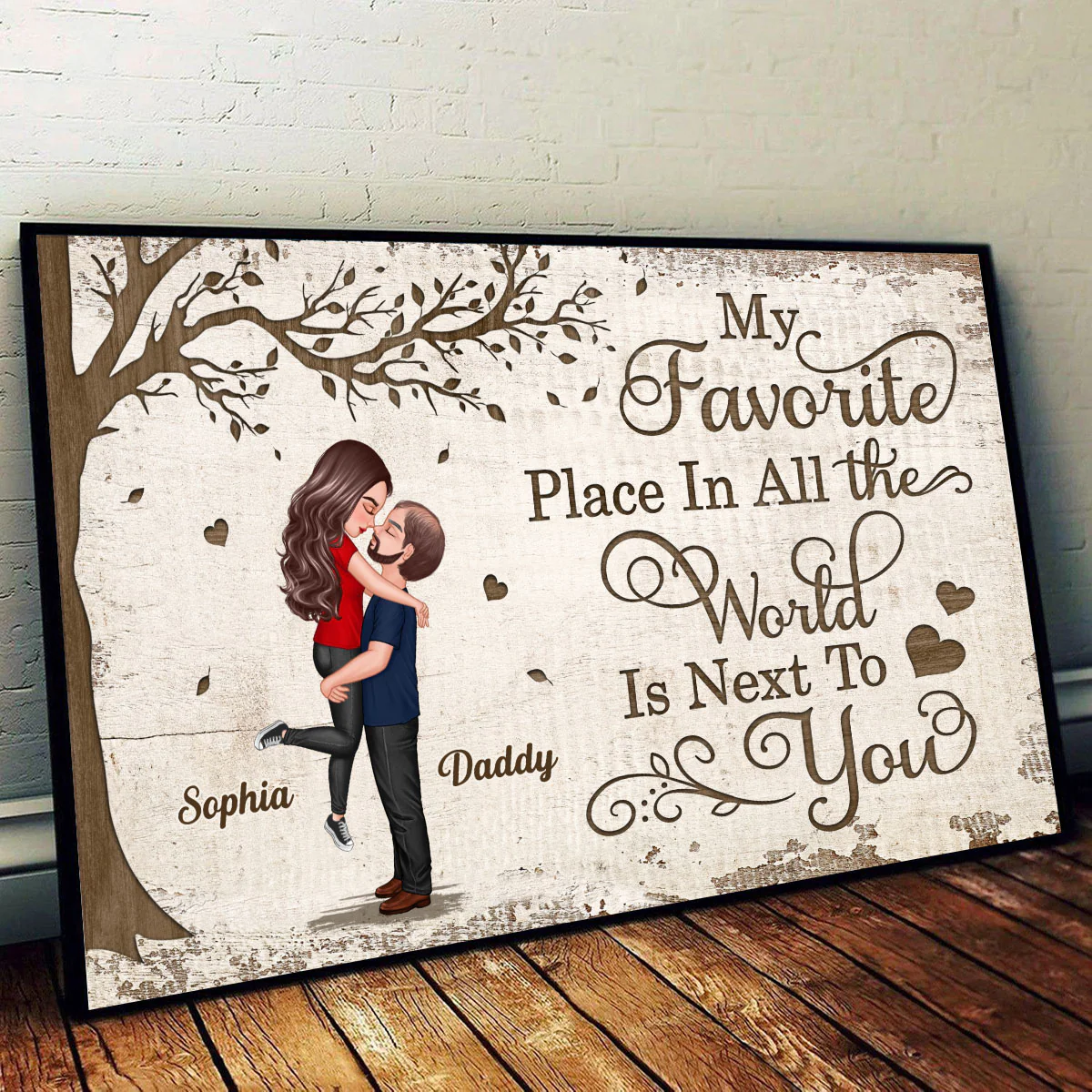 Father Daughter Hugging Under Tree Personalized Poster - Image 2