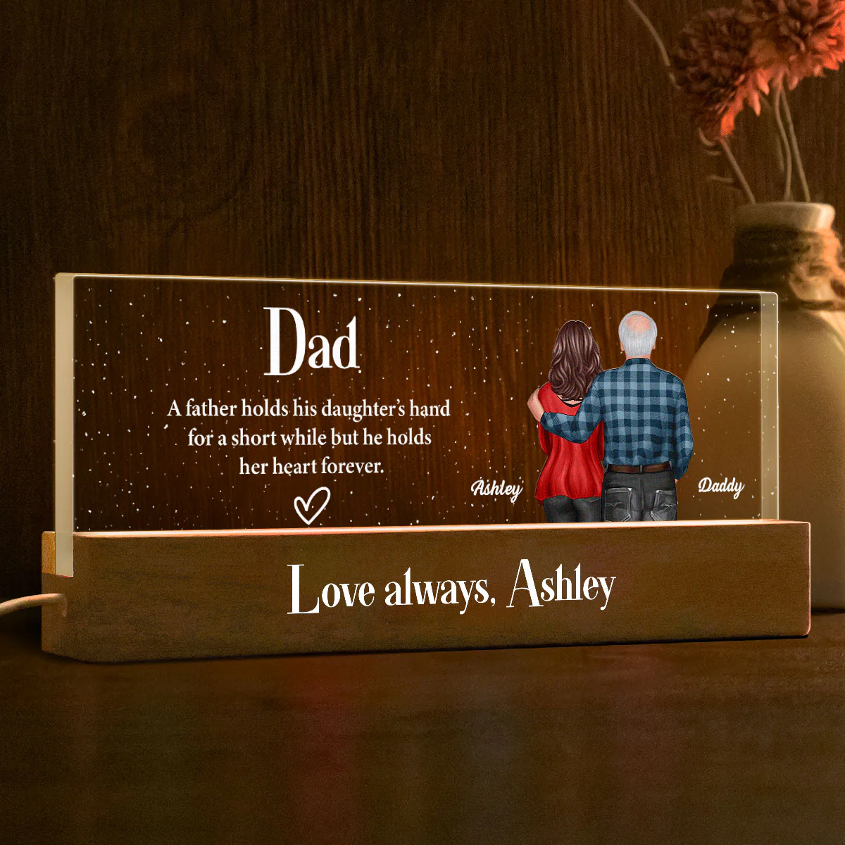 Father Daughter, Son Standing Back View Personalized Acrylic LED Night Light, Unique Father's Day Gift for Dad - Image 4