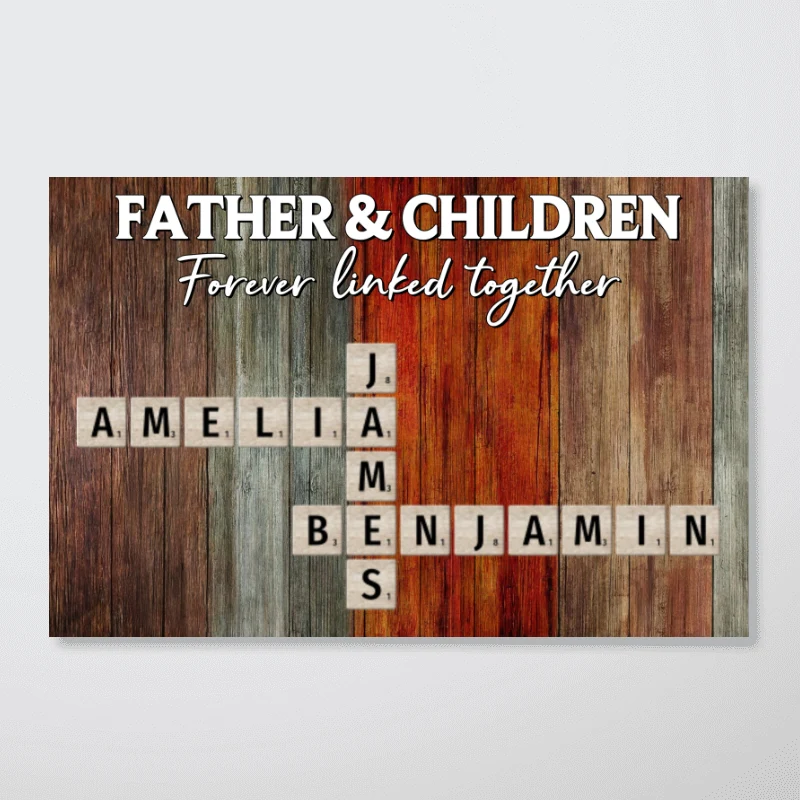 Father & Daughters Sons Forever Linked Together Crossword Puzzle Art Rustic Personalized Poster, Heartfelt Gift For Dad - Image 12
