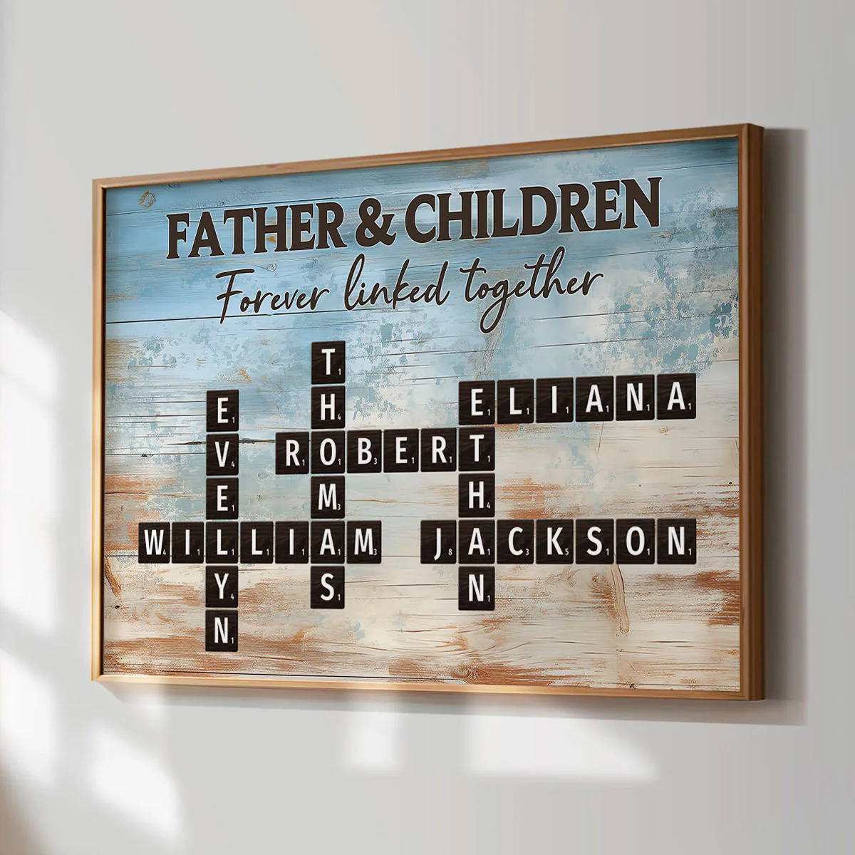 Father & Daughters Sons Forever Linked Together Crossword Puzzle Art Rustic Personalized Poster, Heartfelt Gift For Dad - Image 4