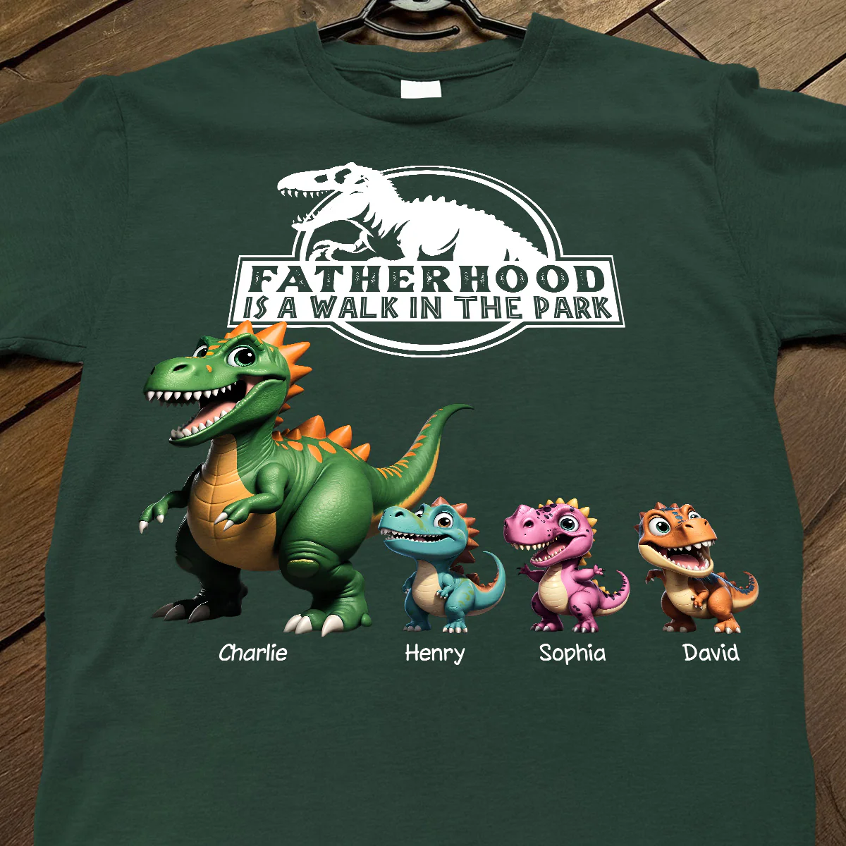 Fatherhood Is A Walk In The Park Cartoon Dinosaurs - Personalized Shirt - Father's Day Gift For Husband, Dad - Image 2