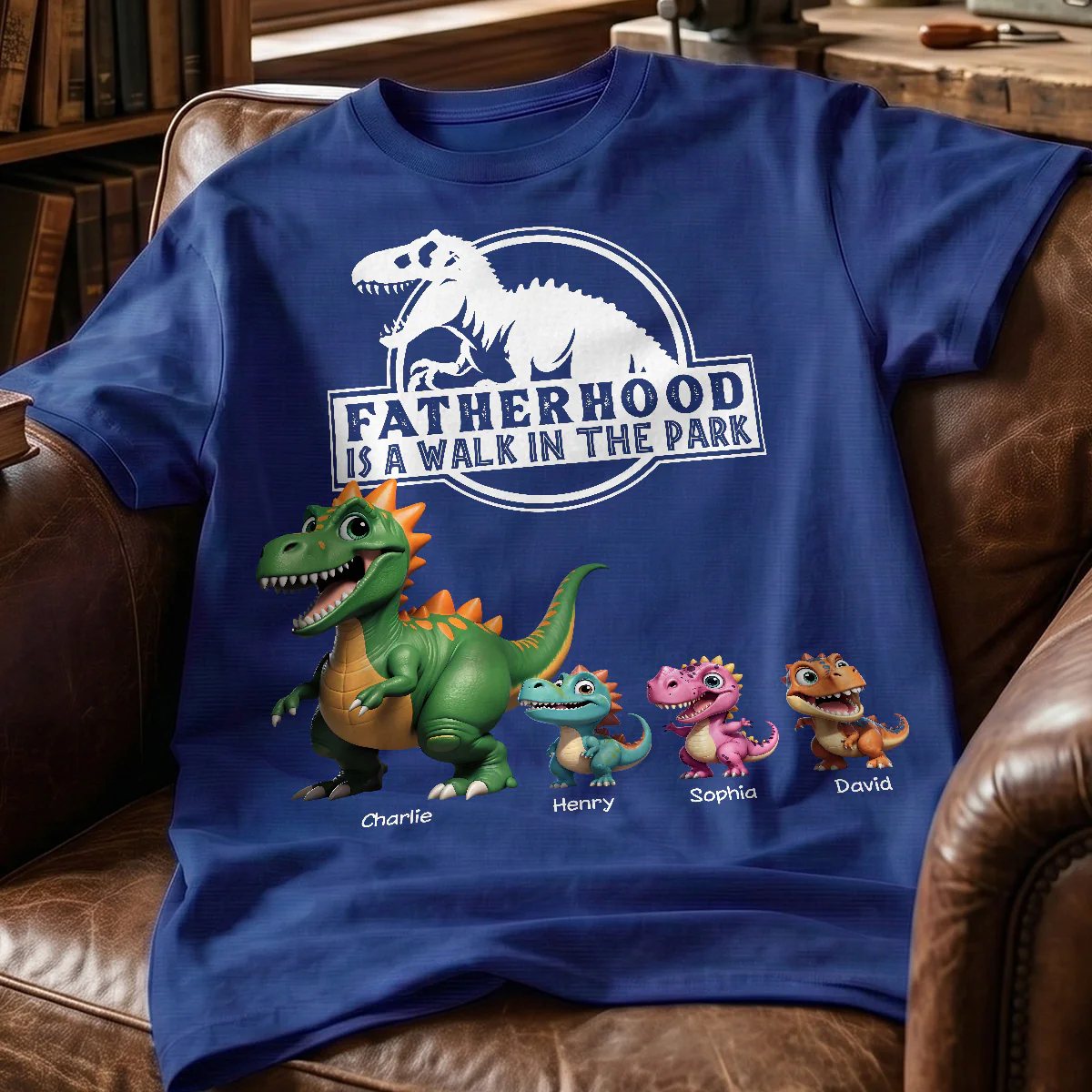 Fatherhood Is A Walk In The Park Cartoon Dinosaurs - Personalized Shirt - Father's Day Gift For Husband, Dad - Image 4