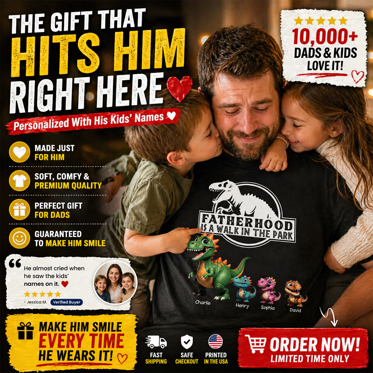 Fatherhood Is A Walk In The Park Cartoon Dinosaurs - Personalized Shirt - Father's Day Gift For Husband, Dad - Image 8