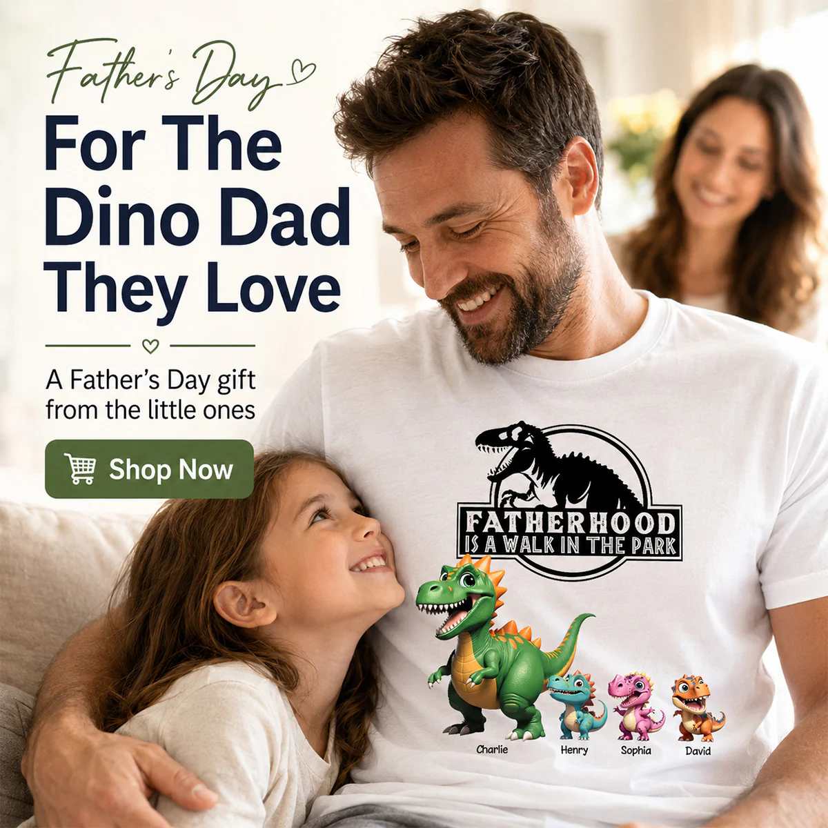 Fatherhood Is A Walk In The Park Custom Cartoon Dinosaurs - Personalized Shirt - Father's Day Gift For Husband, Dad - Image 8