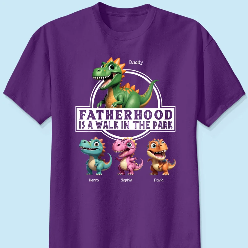 Fatherhood Is A Walk In The Park Dinosaurs Dad & Kids - Personalized Shirt - Father's Day Gift For Husband, Dad - Image 14
