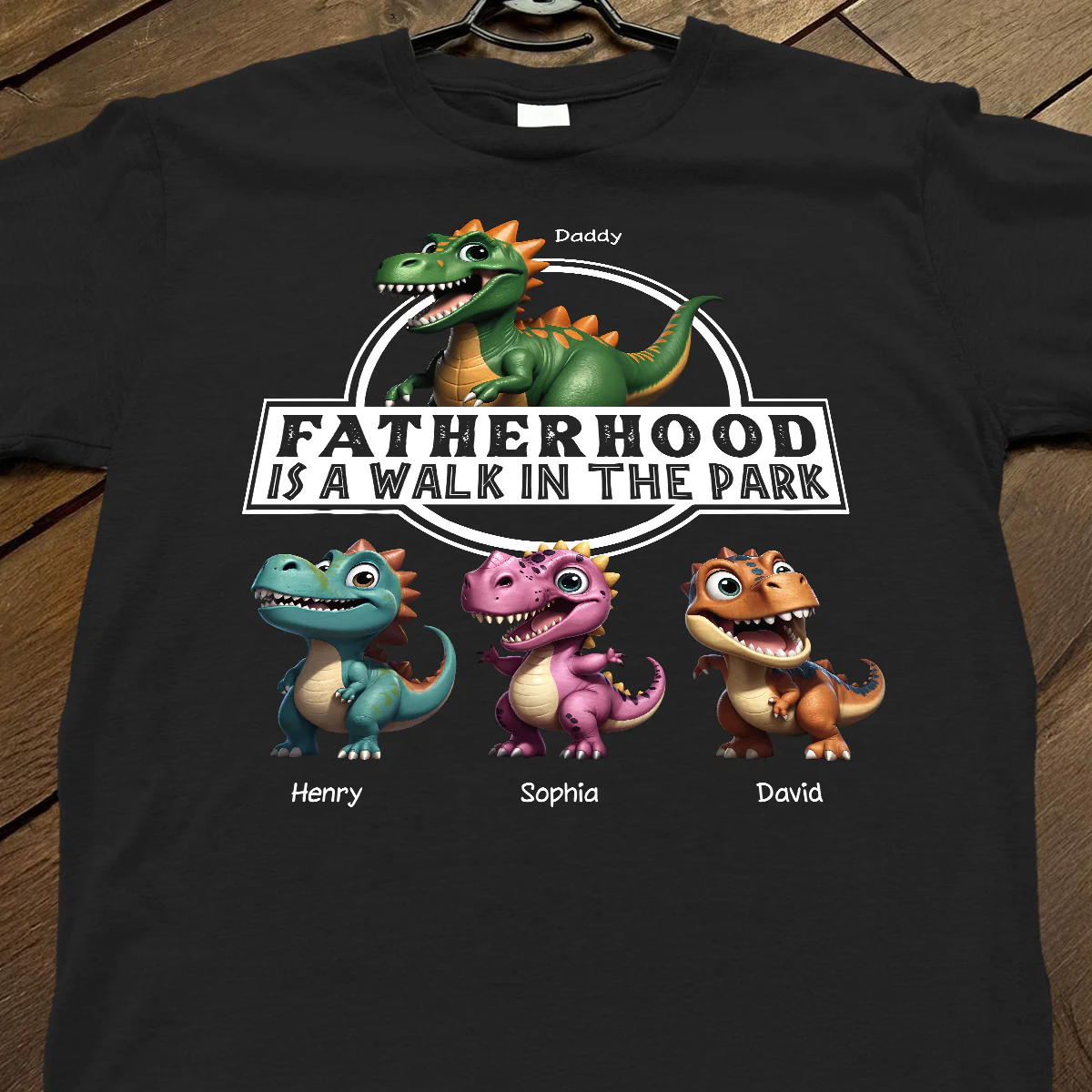 Fatherhood Is A Walk In The Park Dinosaurs Dad & Kids - Personalized Shirt - Father's Day Gift For Husband, Dad - Image 2