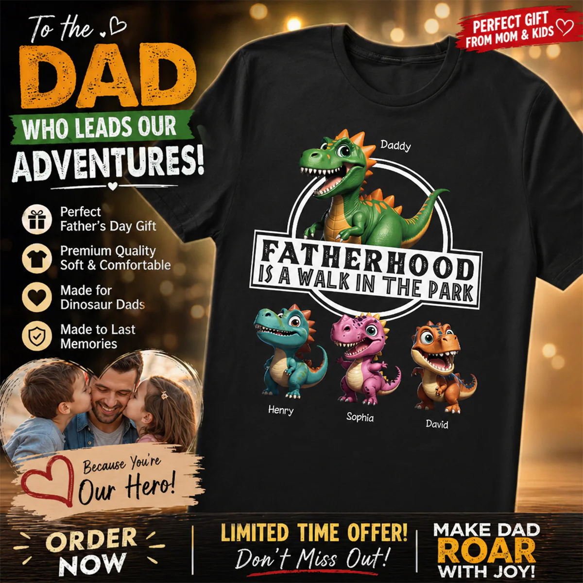 Fatherhood Is A Walk In The Park Dinosaurs Dad & Kids - Personalized Shirt - Father's Day Gift For Husband, Dad - Image 9