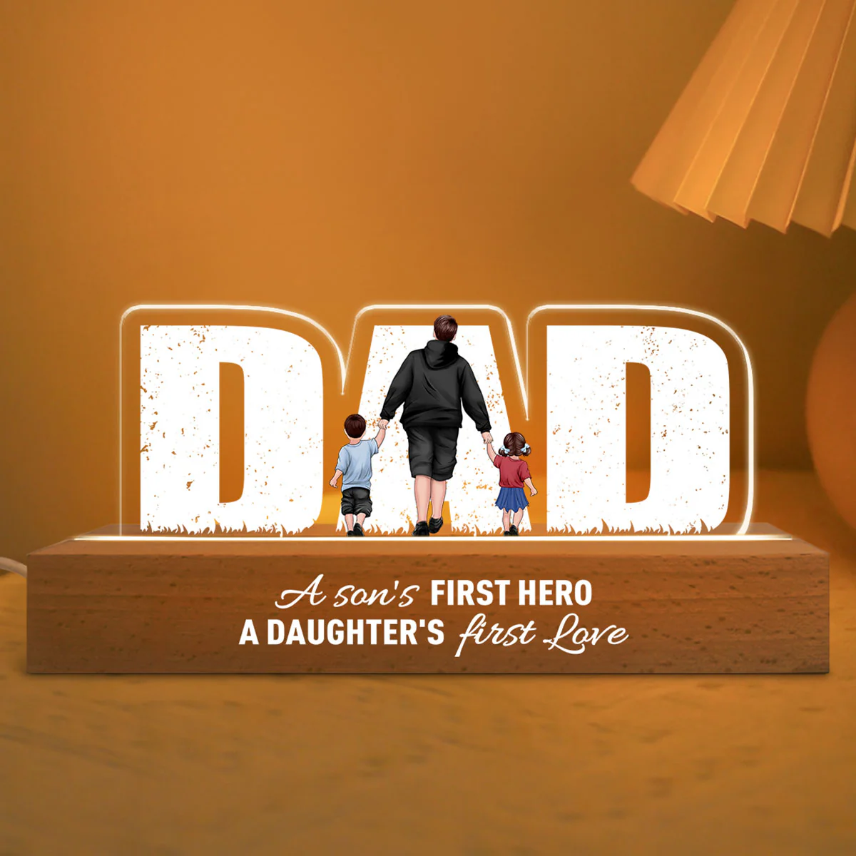 Father's Day Glow - Custom LED Night Light for Dad, A Son's Hero, A Daughter's Love