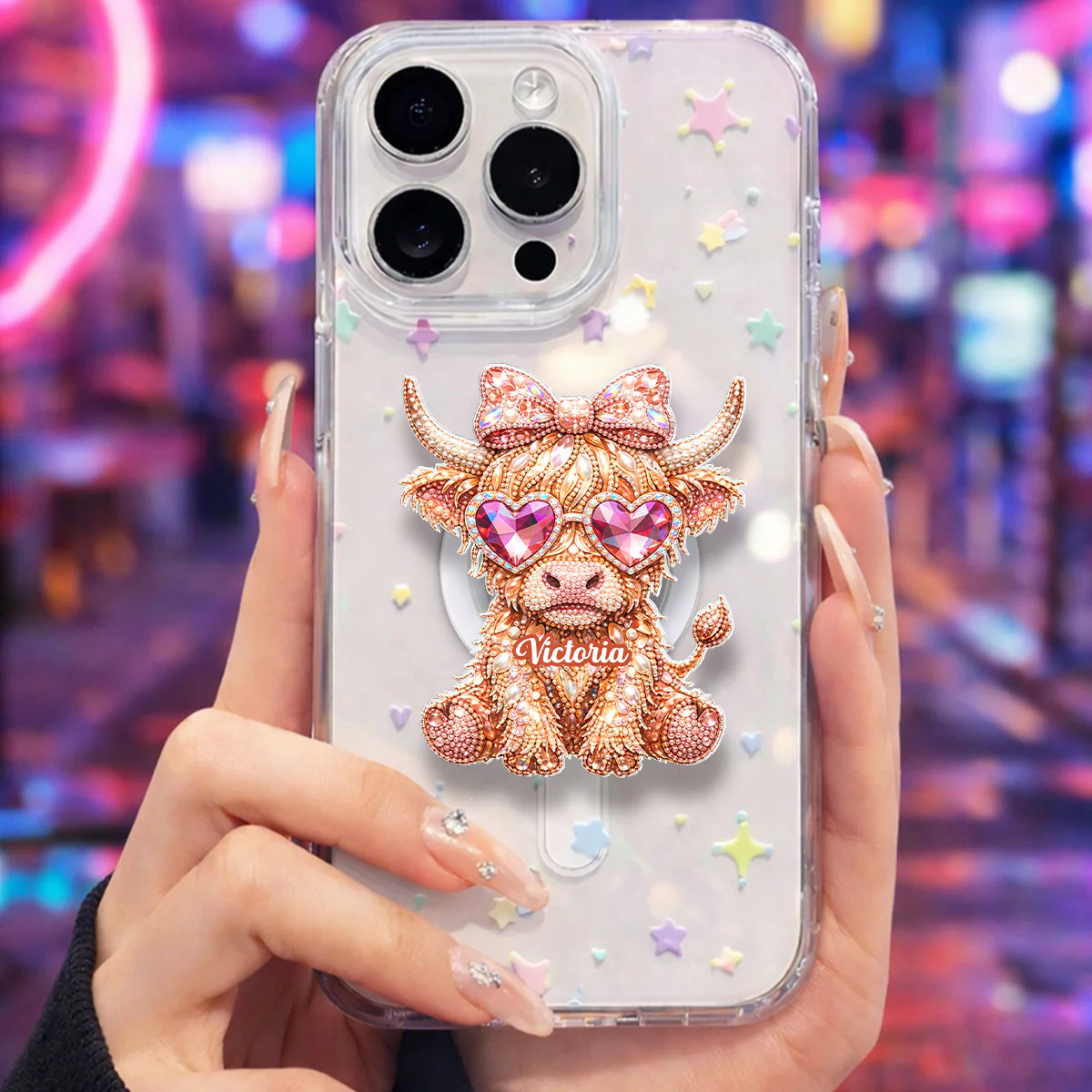 3D Effect Highland Cow - Personalized Acrylic Magnetic Phone Grip - Anniversary, Valentine's Day Gift, Gift For Her - Image 2