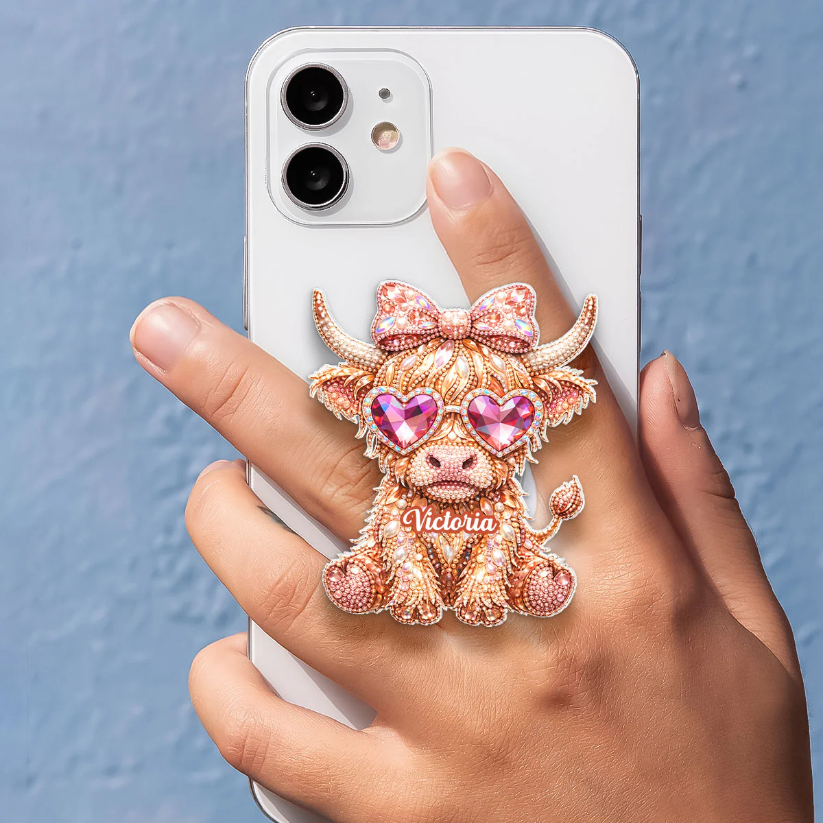 3D Effect Highland Cow - Personalized Acrylic Magnetic Phone Grip - Anniversary, Valentine's Day Gift, Gift For Her - Image 3