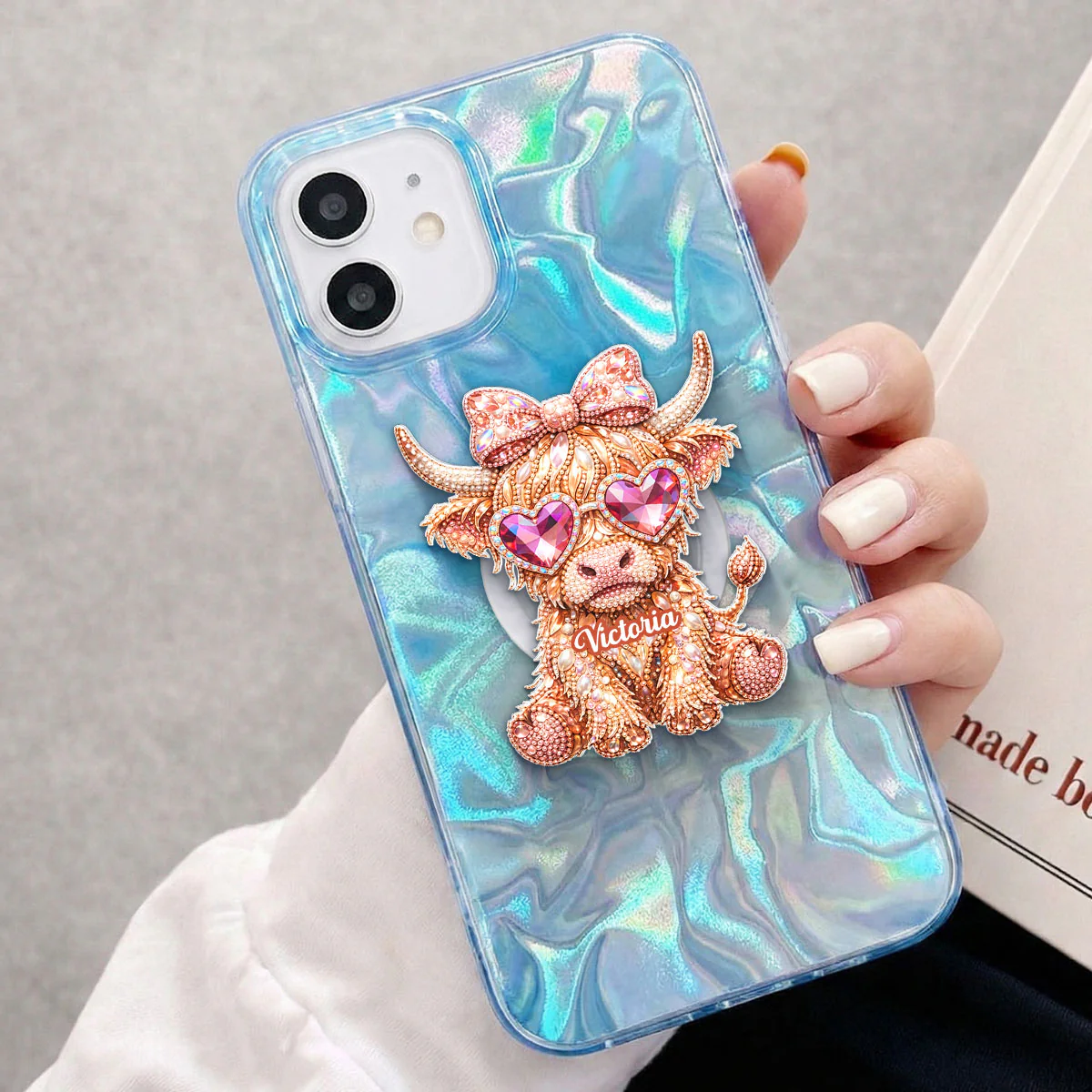 3D Effect Highland Cow - Personalized Acrylic Magnetic Phone Grip - Anniversary, Valentine's Day Gift, Gift For Her - Image 4