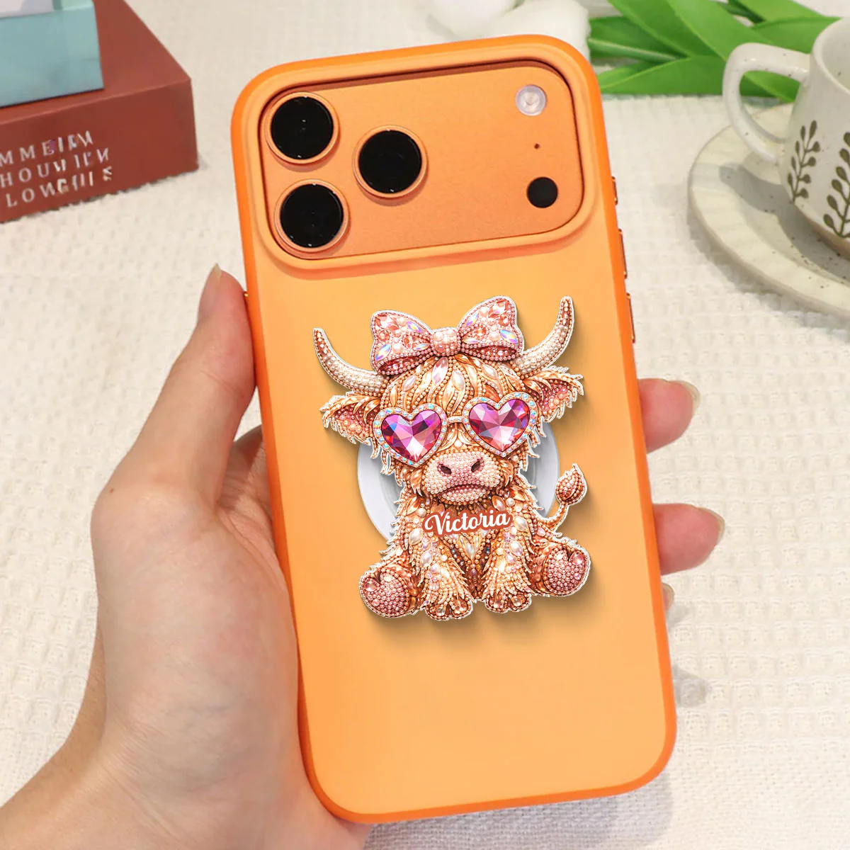 3D Effect Highland Cow - Personalized Acrylic Magnetic Phone Grip - Anniversary, Valentine's Day Gift, Gift For Her - Image 5