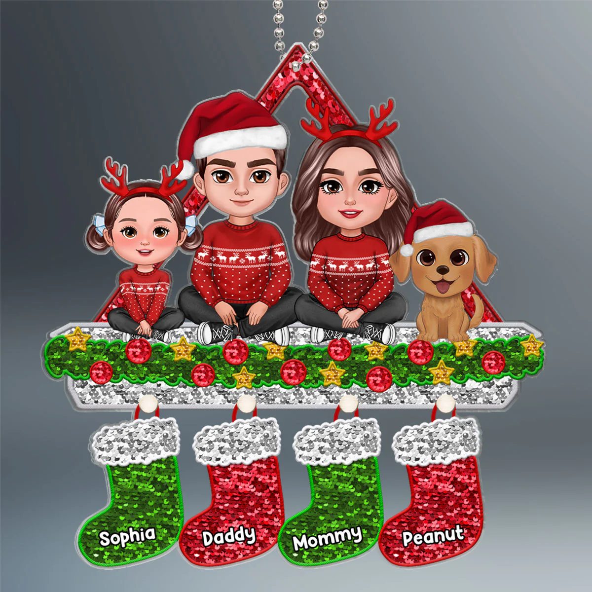 Faux Sequins Family Christmas Stocking Personalized Acrylic Ornament - Image 2