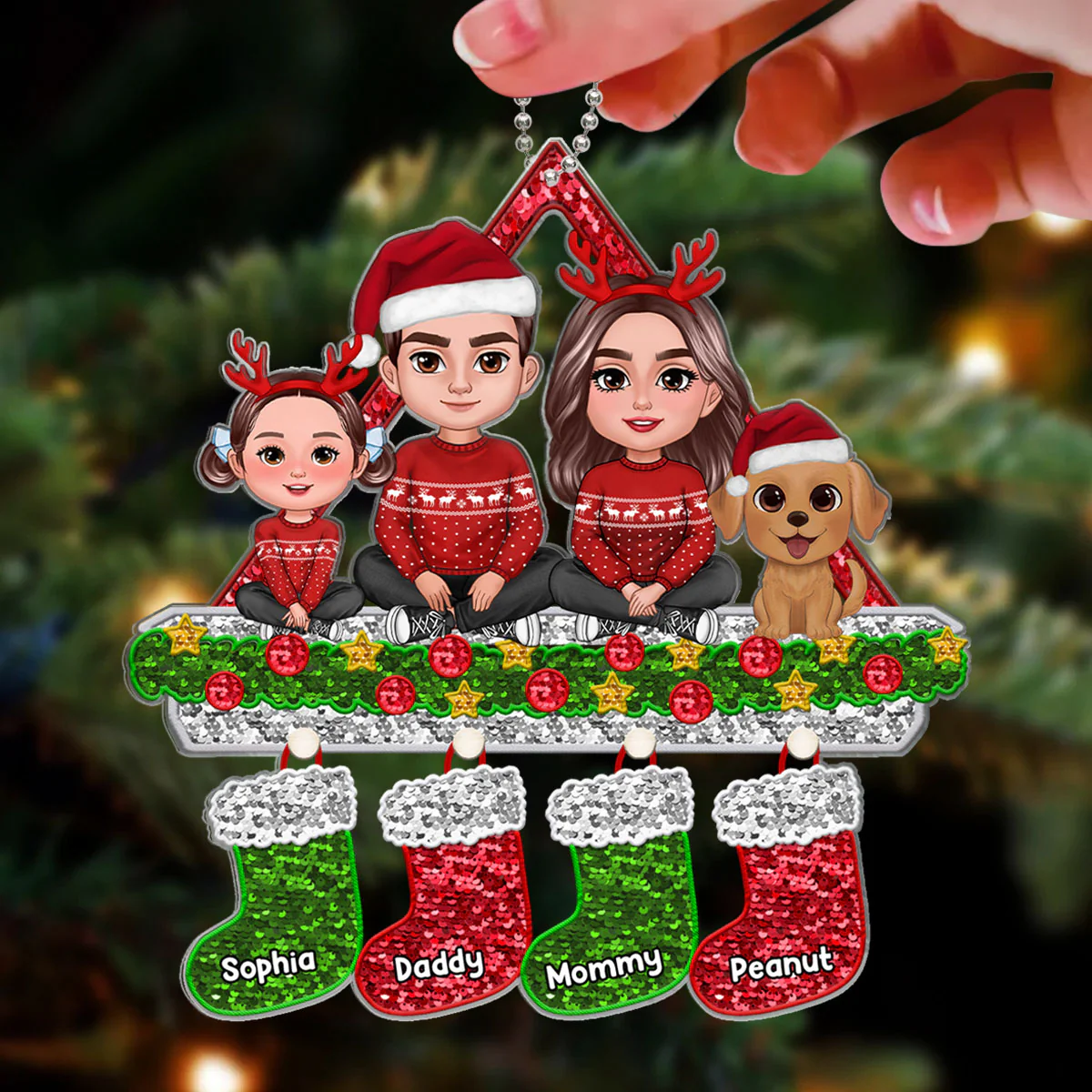 Faux Sequins Family Christmas Stocking Personalized Acrylic Ornament - Image 3