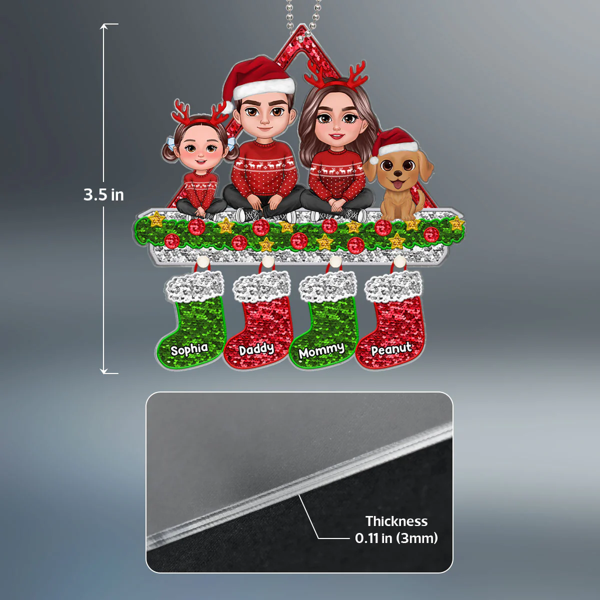Faux Sequins Family Christmas Stocking Personalized Acrylic Ornament - Image 4