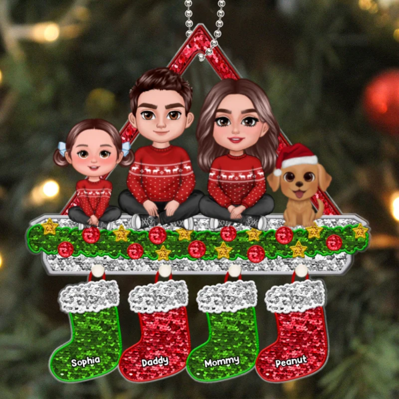 Faux Sequins Family Christmas Stocking Personalized Acrylic Ornament - Image 5