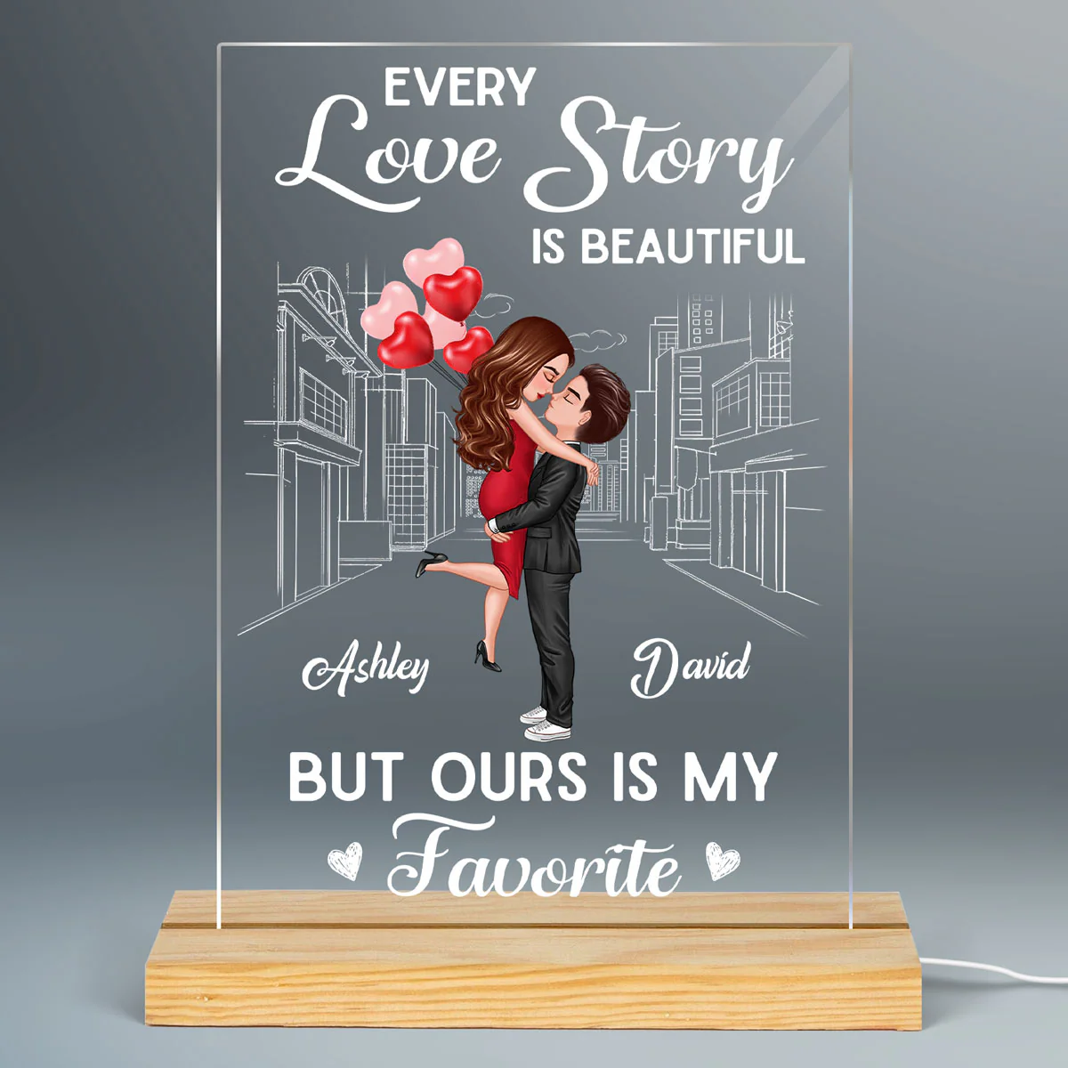 Favorite Love Story Hugging Couple Personalized LED Night Light Acrylic LED Lamp - Image 2