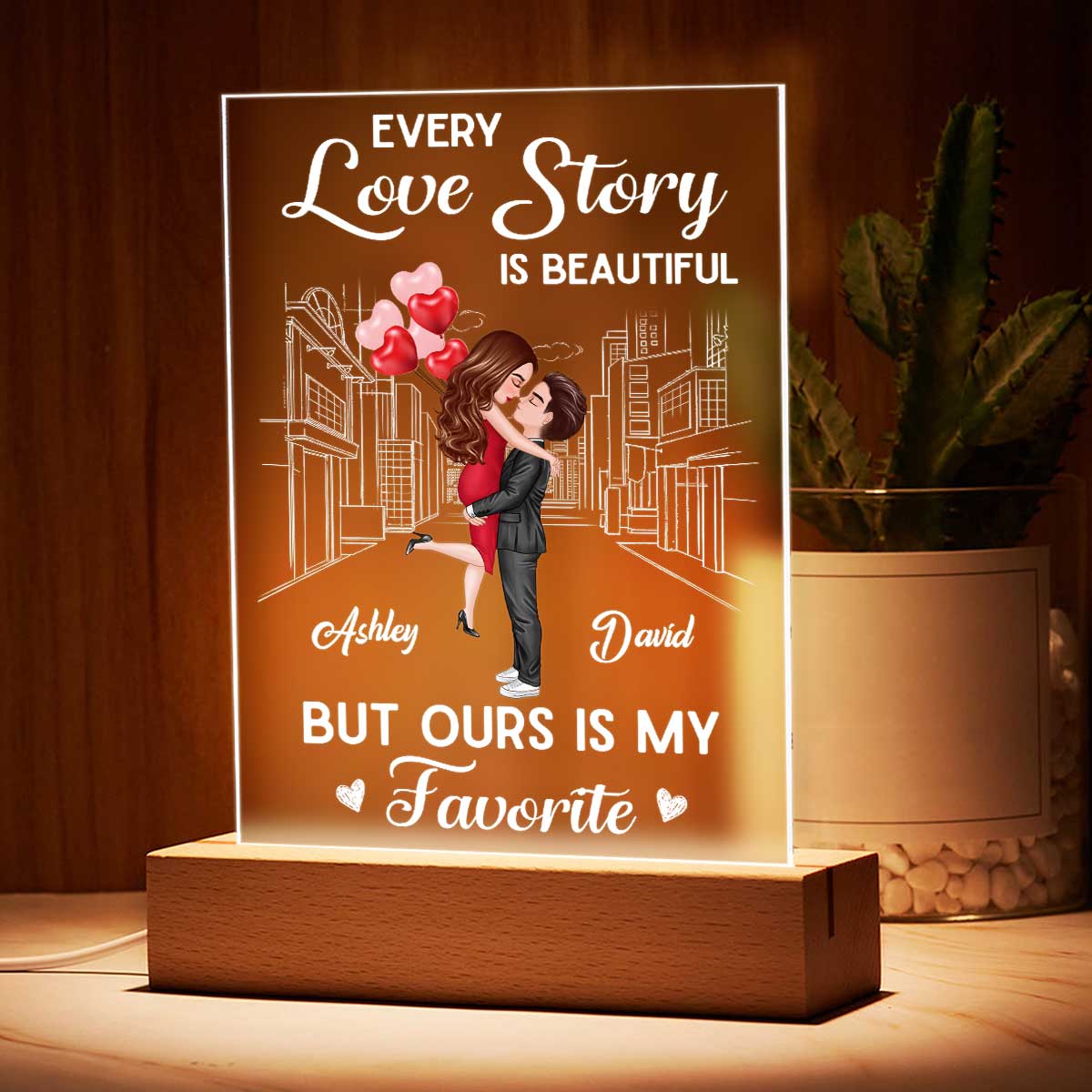 Favorite Love Story Hugging Couple Personalized LED Night Light Acrylic LED Lamp - Image 3
