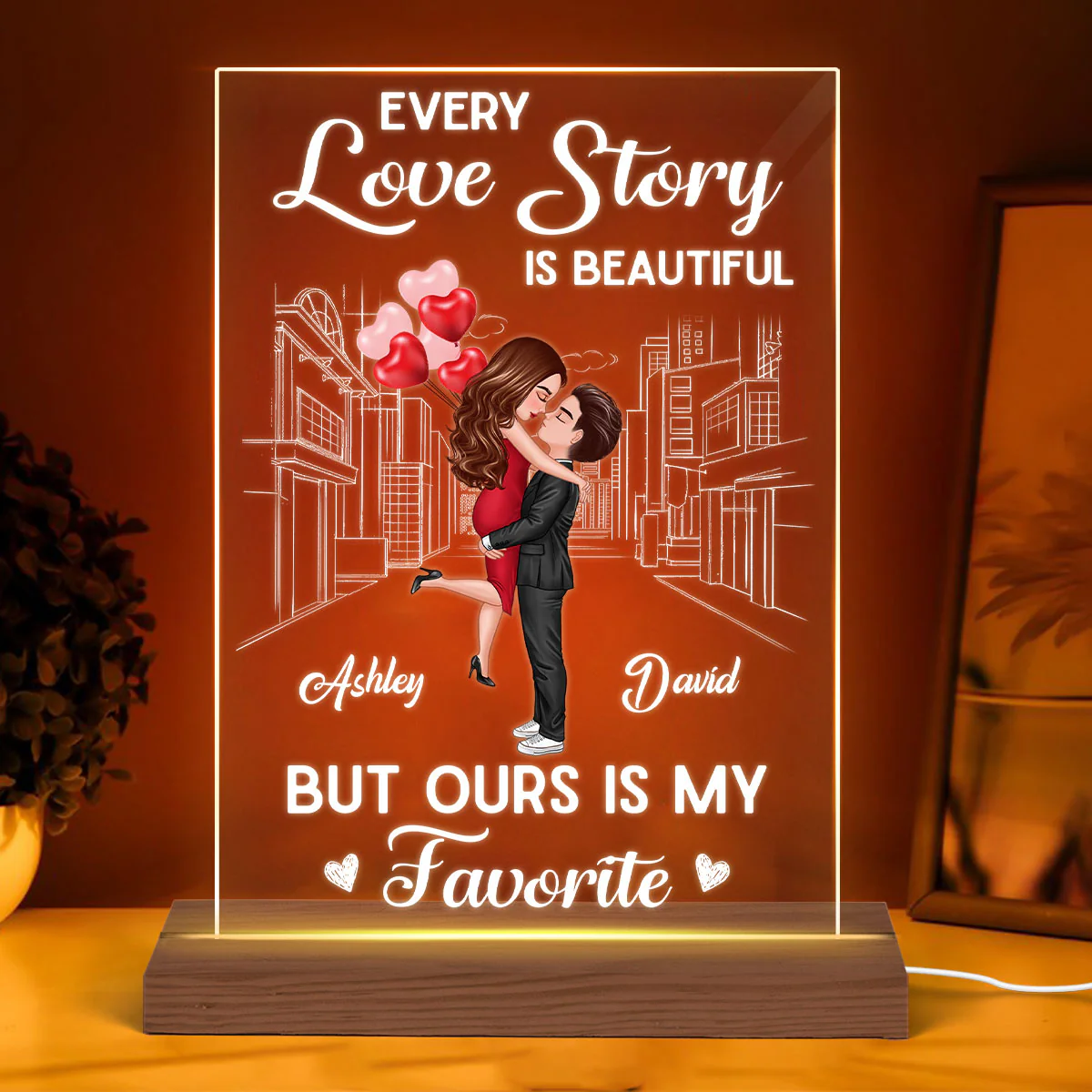 Favorite Love Story Hugging Couple Personalized LED Night Light Acrylic LED Lamp - Image 4